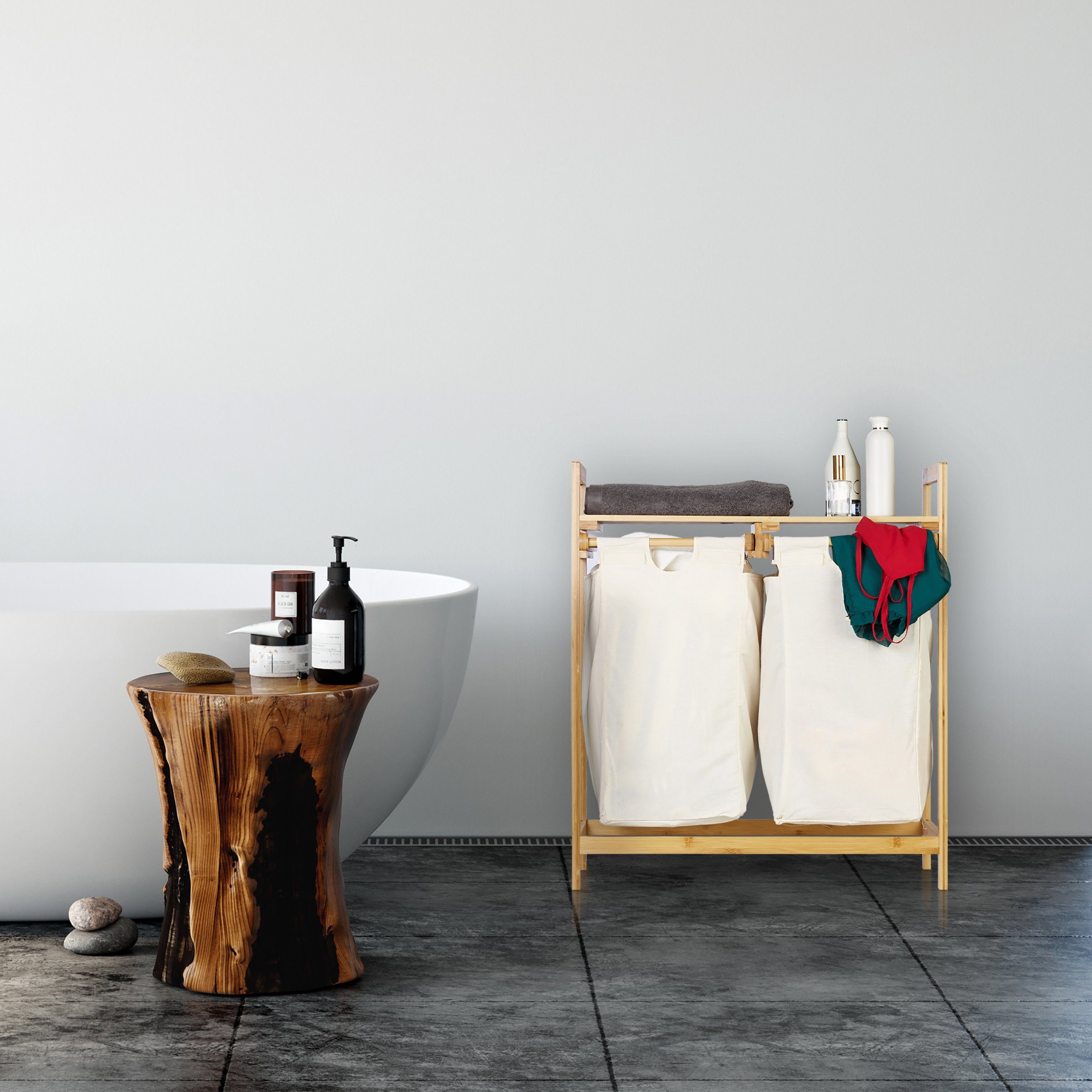 relaxdays Wäschekorb Bambus 2 Fäch günstig online kaufen