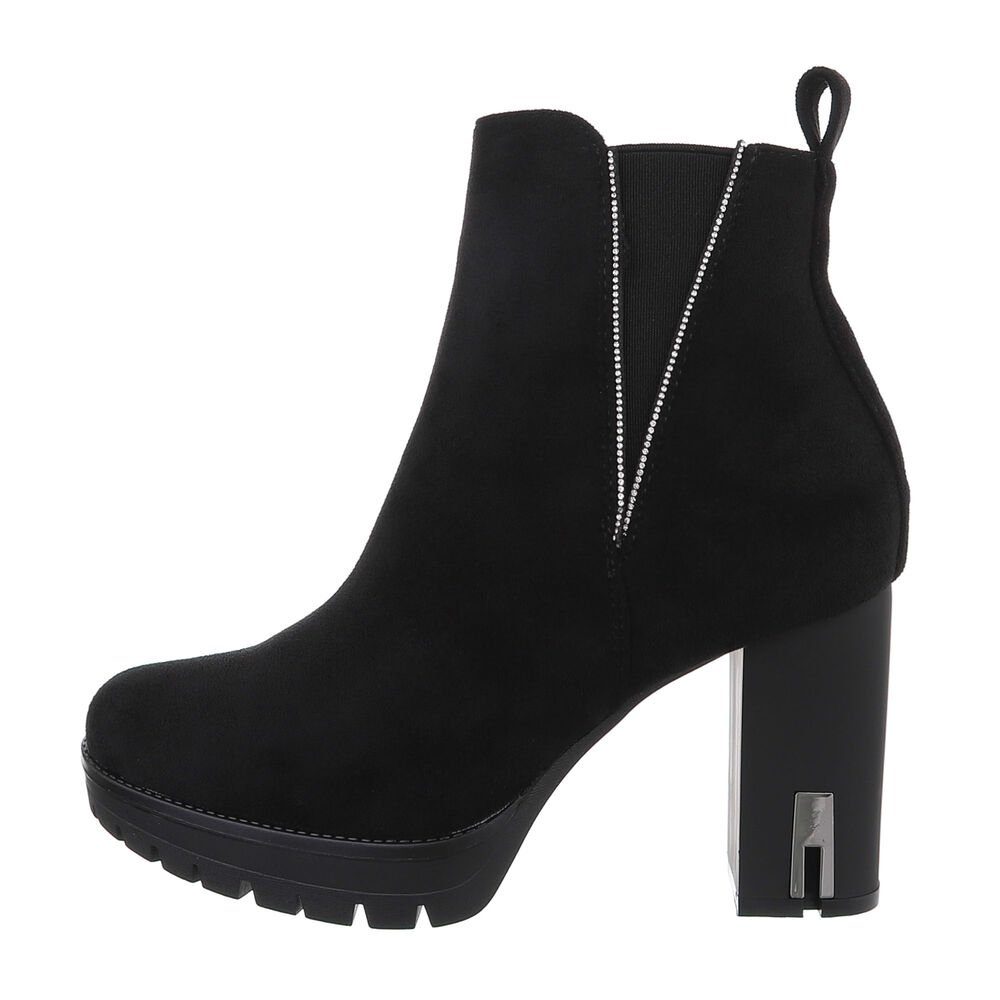 Ital-Design Damen Freizeit High-Heel-Stiefelette Blockabsatz High-Heel Stiefeletten in Schwarz