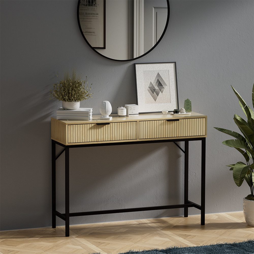 Vicco Konsolentisch Lennox, Eiche/Schwarz, 100 x 75 cm mit 2 Schubladen günstig online kaufen