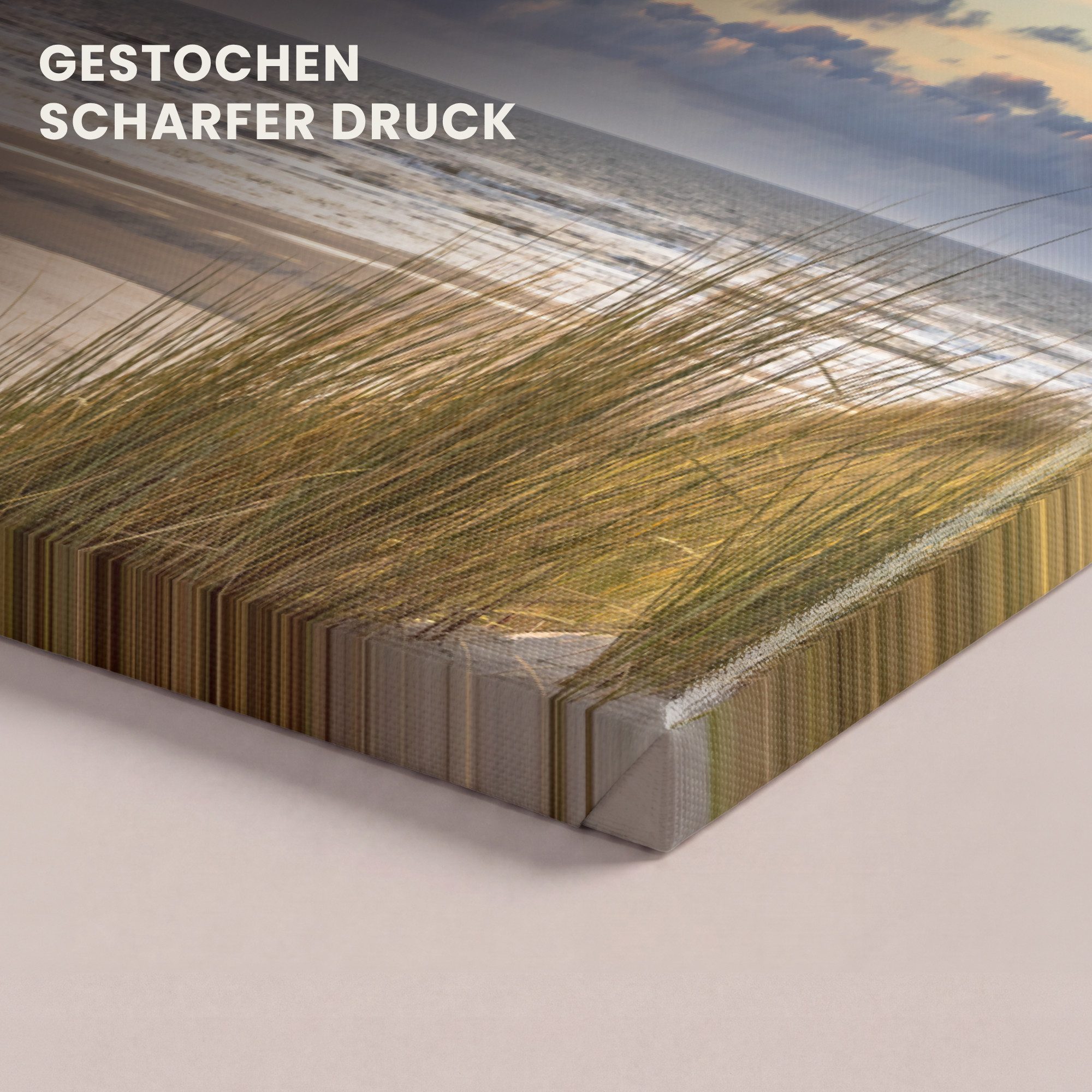 OneMillionCanvasses® Leinwandbild Panorama Strand - Düne - Gras - Sonnenuntergang - Meer, Fotodruck (1 St), Wandbild, Deko Schlafzimmer Wohnzimmer Flur 60x20 cm – Bild 3 von 5