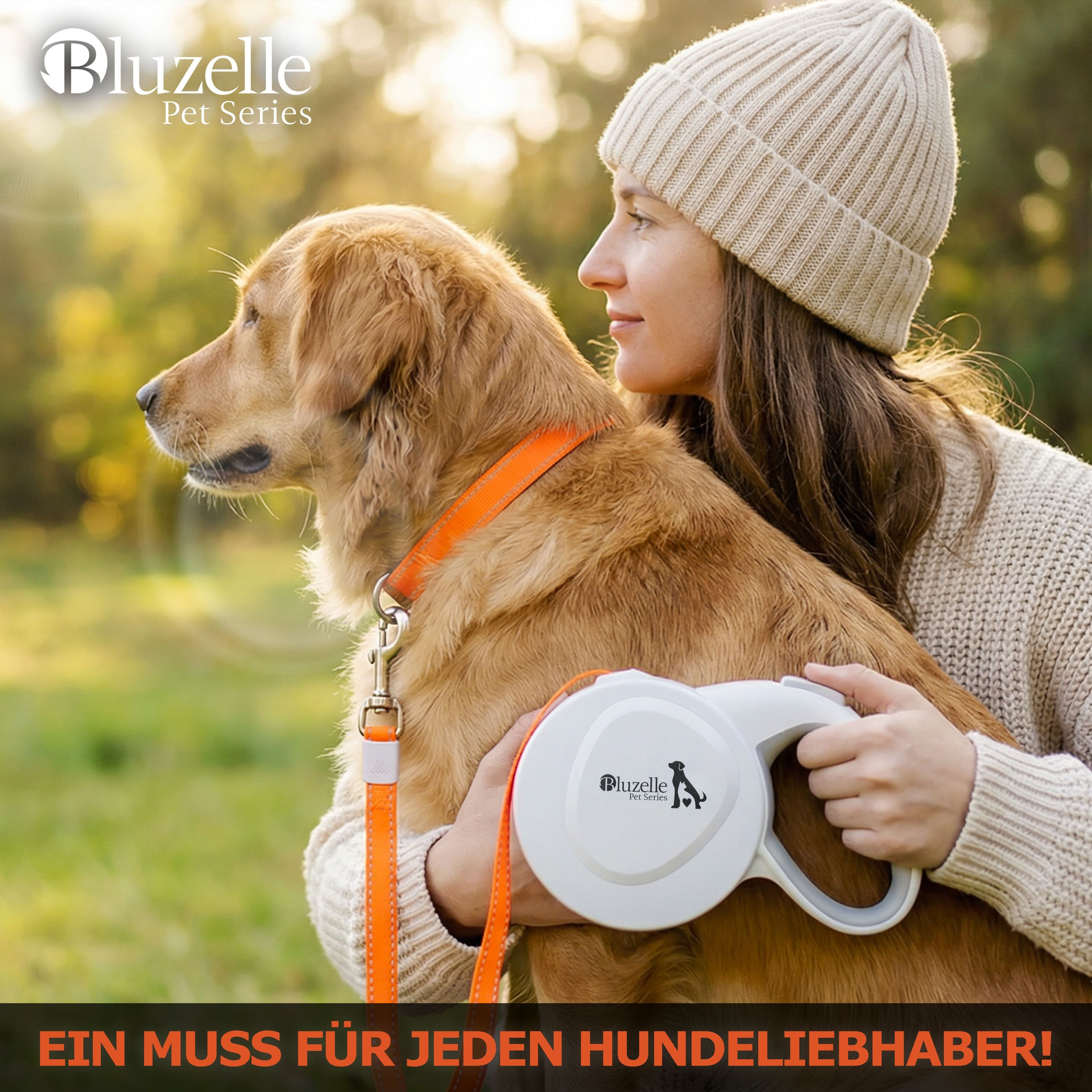 Bluzelle Rollleine, Nylon, Hundeleine für Hunde bis 50kg - 8m Rolleine mit Reflektor Gurt & Haken