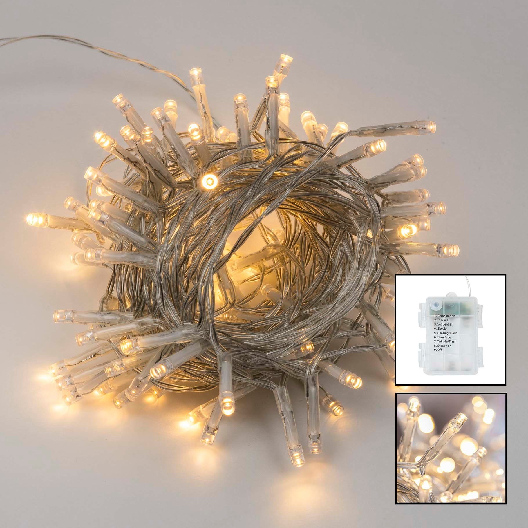HI Lichterkette LED Batterie Lichterkette 100 weißen LEDs für Aussenbereich