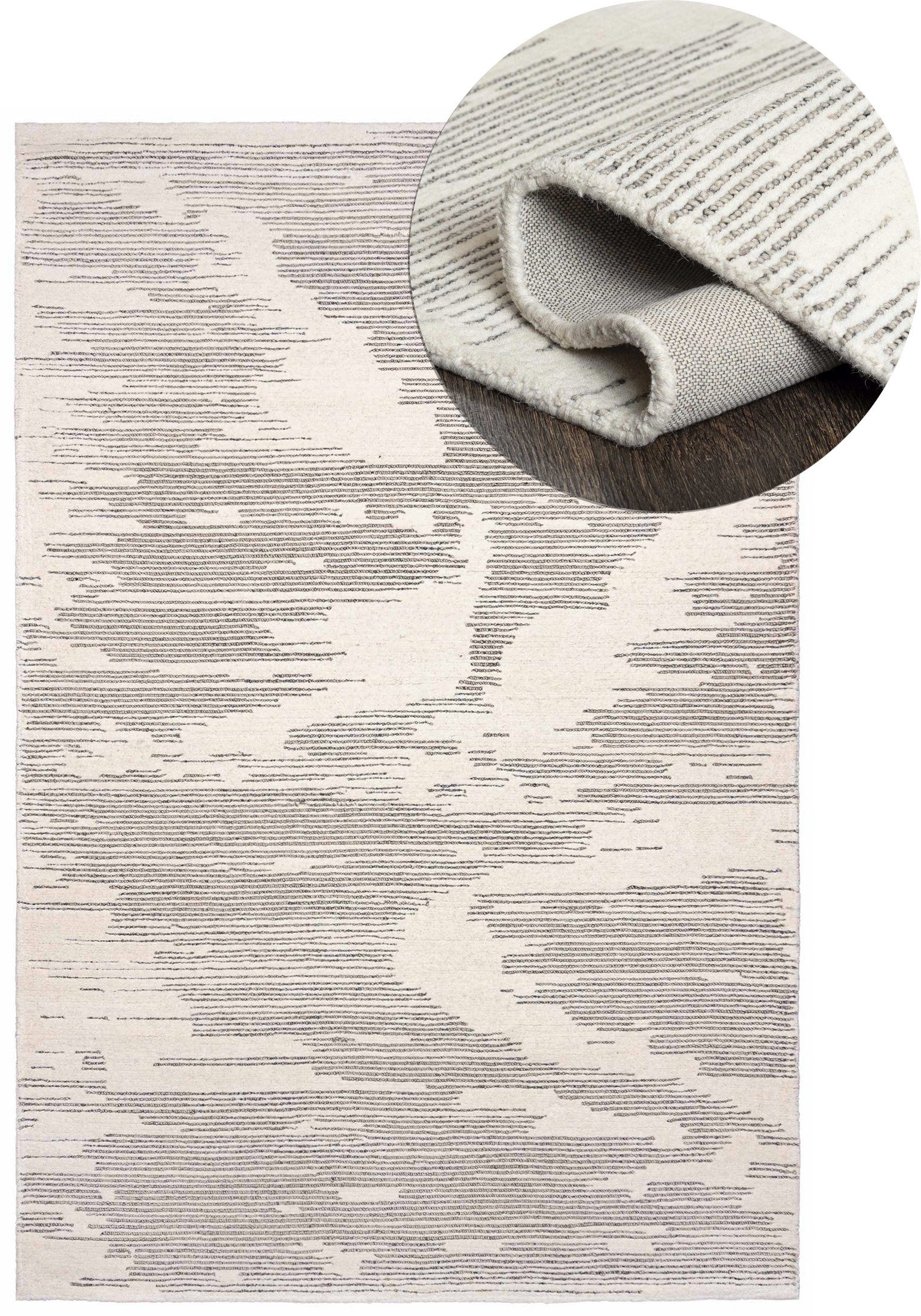 Designteppich Wollteppich Japandi, Handwebteppich Naturprodukt Wolle, Mazovia, 80 x 150 cm