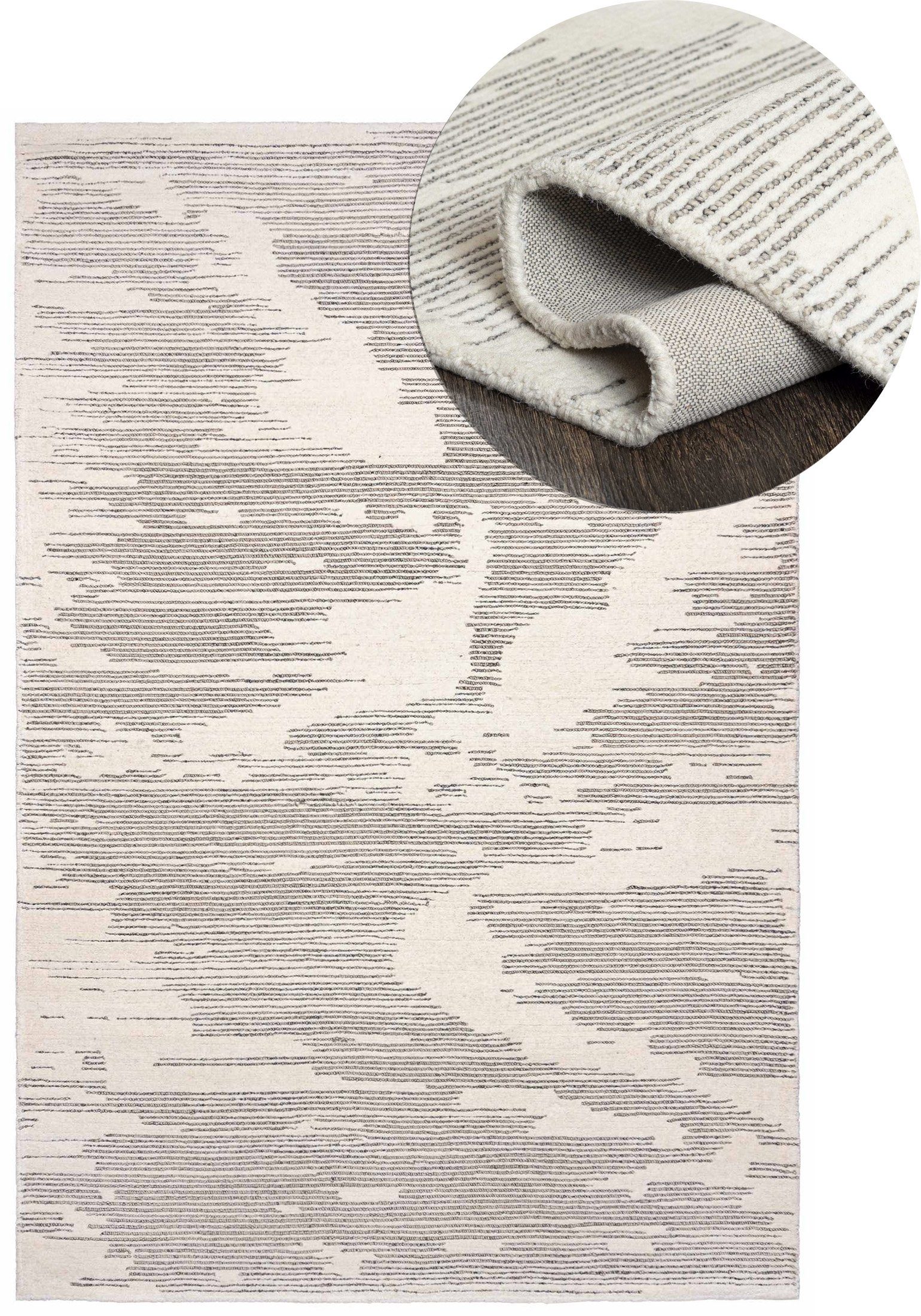 Mazovia Designteppich Wollteppich Japandi, Handwebteppich Naturprodukt Wolle, 80 x 150 cm