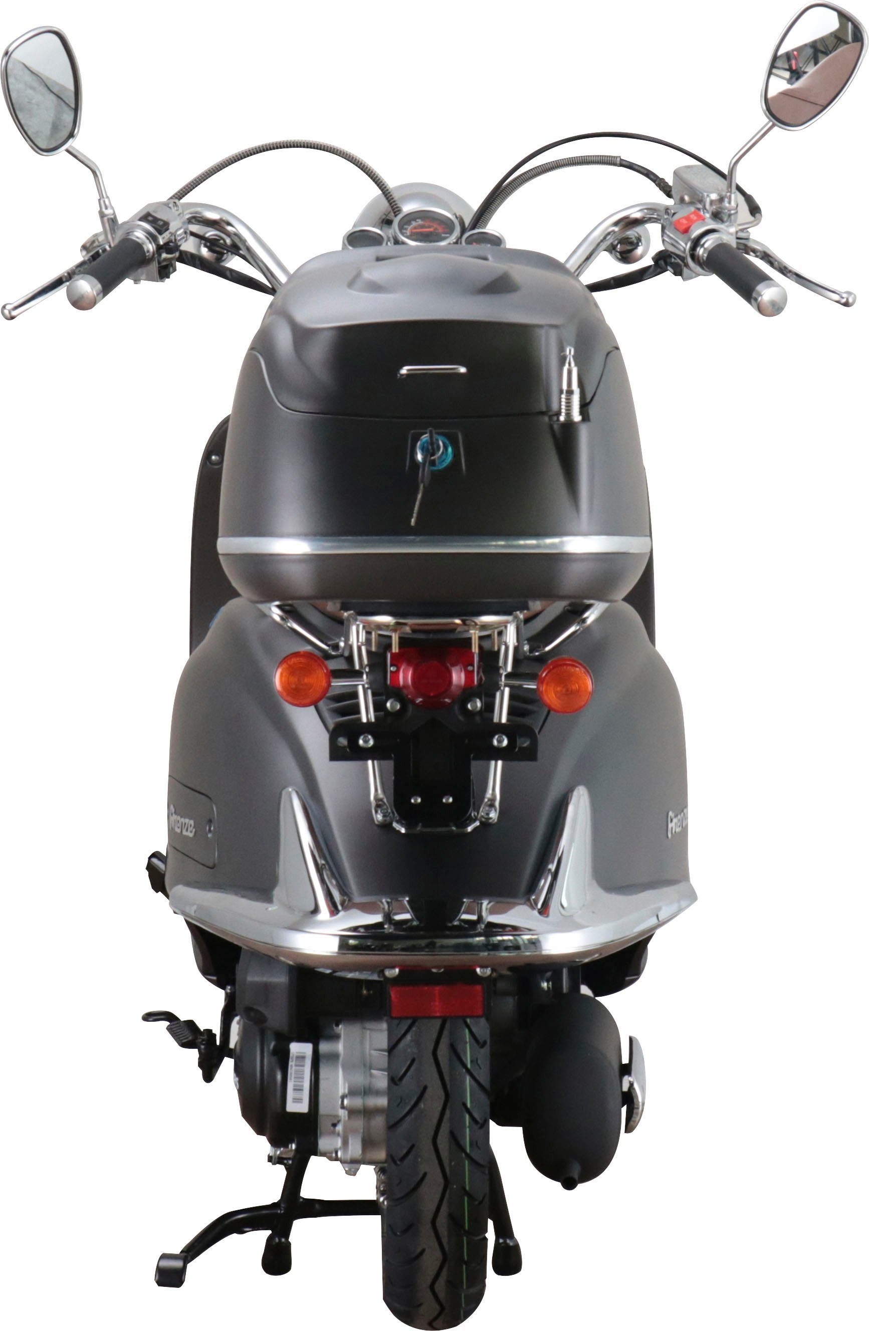 Alpha Motors Motorroller Retro | mattschwarz inkl. Firenze, 45 ccm, km/h, Euro 5, 50 braun Topcase