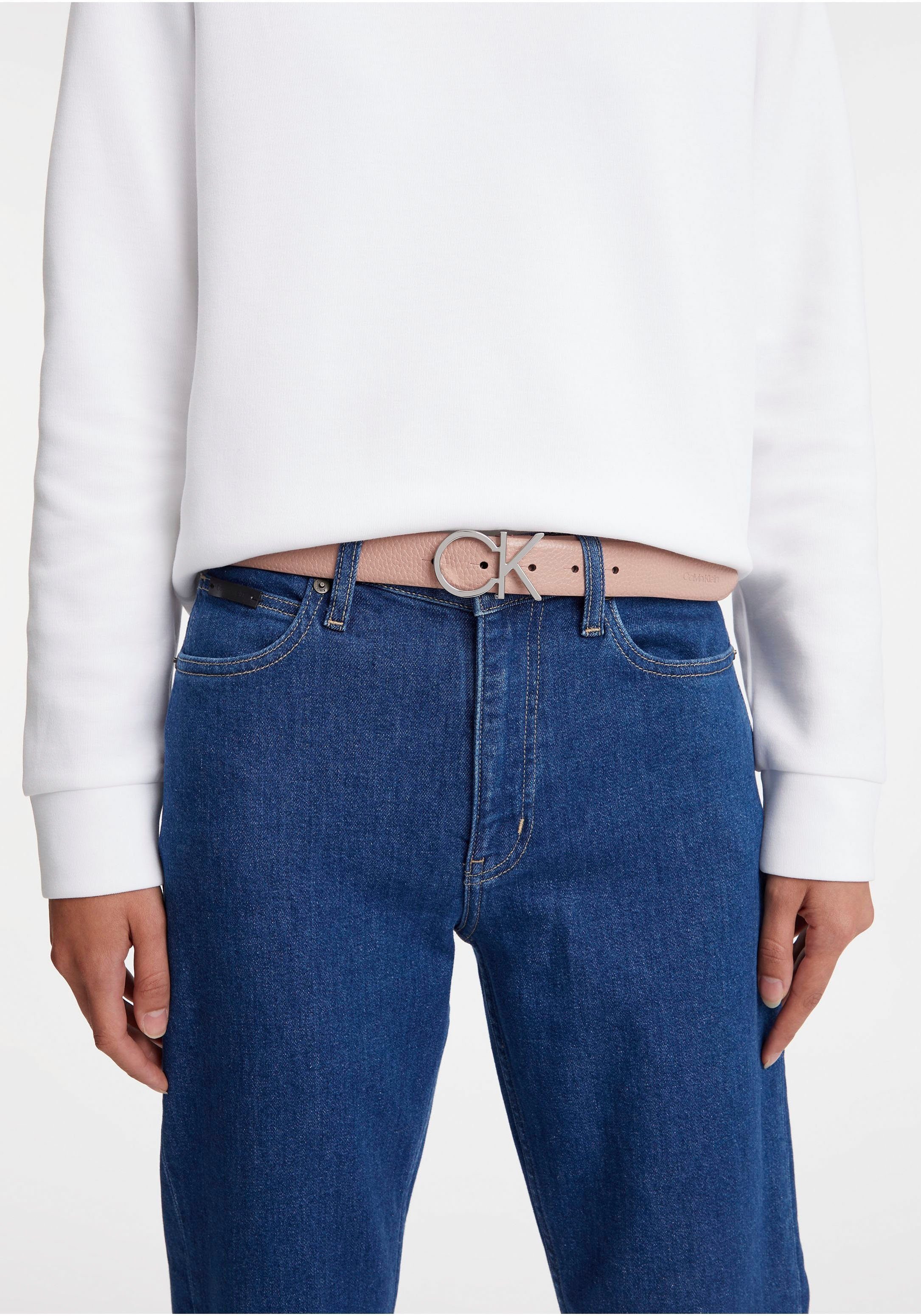 Calvin Klein RE-LOCK rosa LOGO Ledergürtel CK