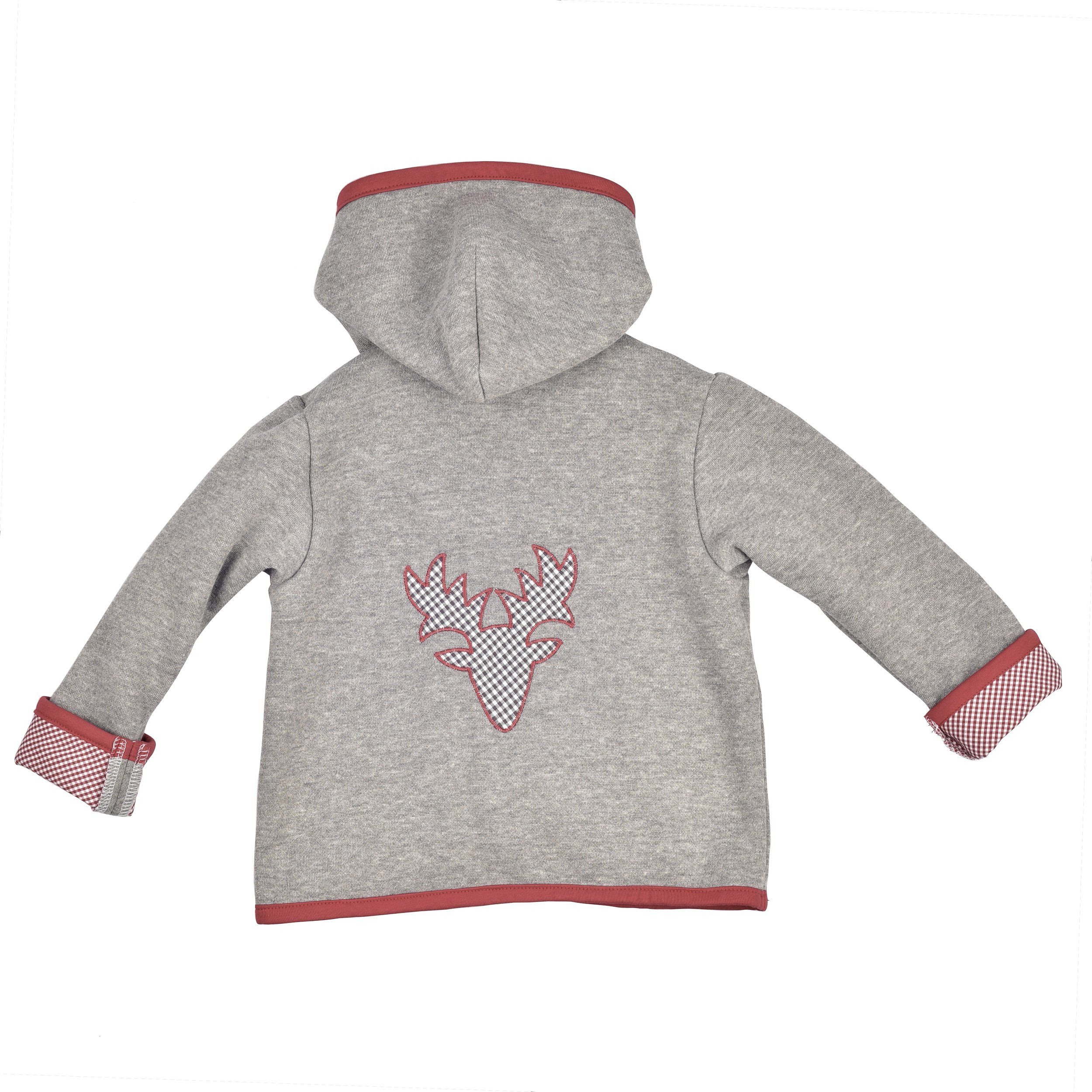 P.Eisenherz Trachtenjacke Kapuzenjacke mit Geweih, rote Applikation