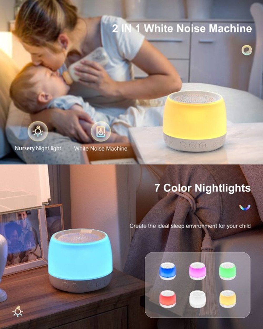 XDOVET White Noise Machine Baby - Sound Nachtlicht,Beruhigende 3 (mit Schlaftherapie Geräusche,Tragbarkeit) Lautsprecher Einschlafhilfe