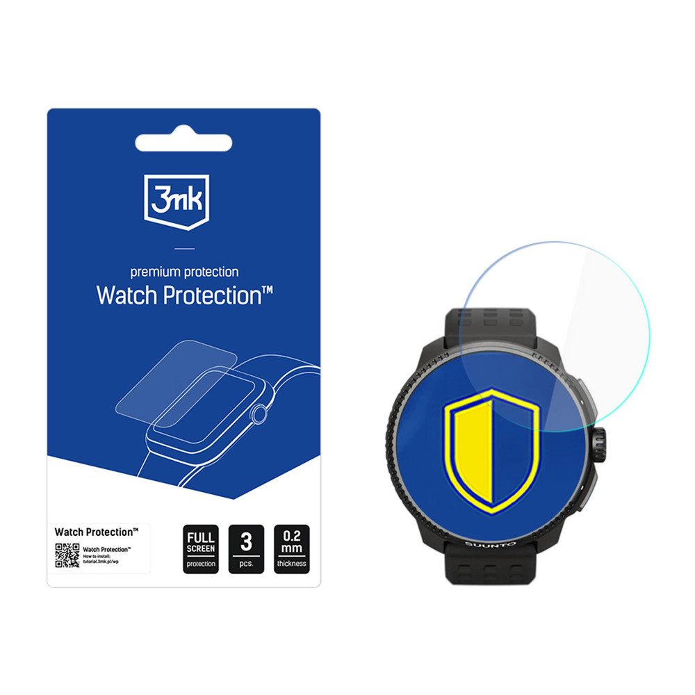 3MK Displayschutzfolie Schutzglas Displayschutz Uhrenglas für Suunto Race All (49 mm), Spar-Set, 3 Stück, 250 % stärker, 0,2 mm dünn, Vollflächenschutz