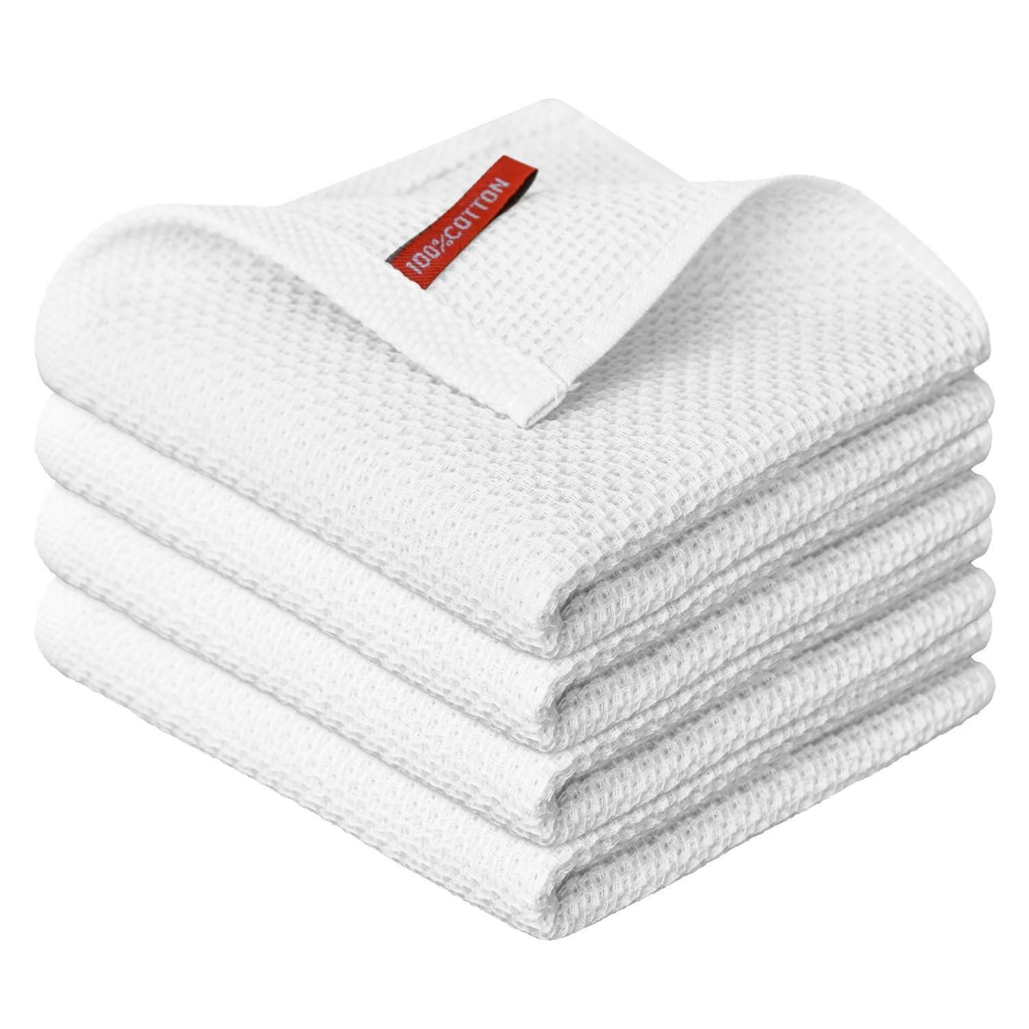 LuxusKollektion Geschirrtuch Geschirrtücher Waffel Weiß 4er Set 34x34cm, (4-tlg)