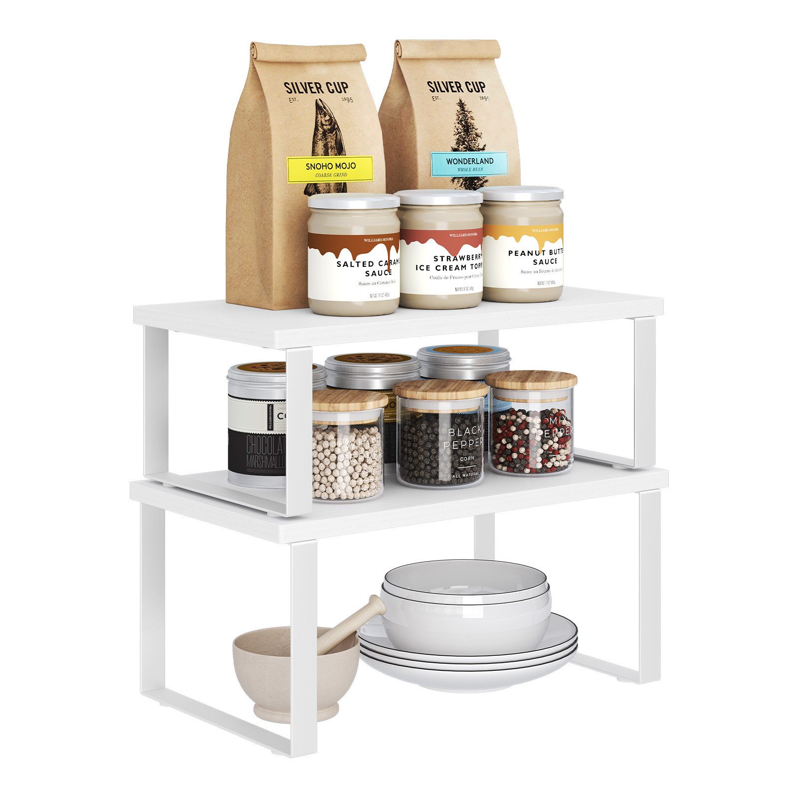 Woltu Küchenregal, 2-tlg., Gewürzregal 2er Set Stapelbares Küchenregal Kleines Küchen-Organizer