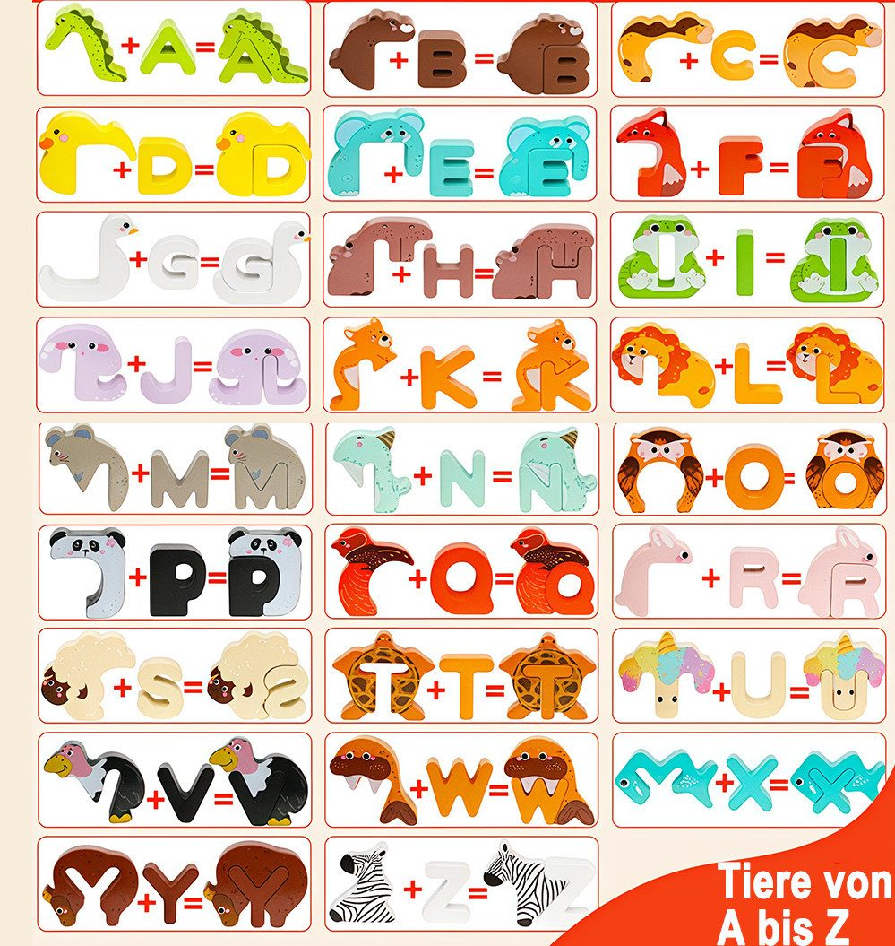 CLTYQ Puzzle Pärchen-Spiel, Holzpuzzle mit Tieren und Buchstaben für Kleink günstig online kaufen