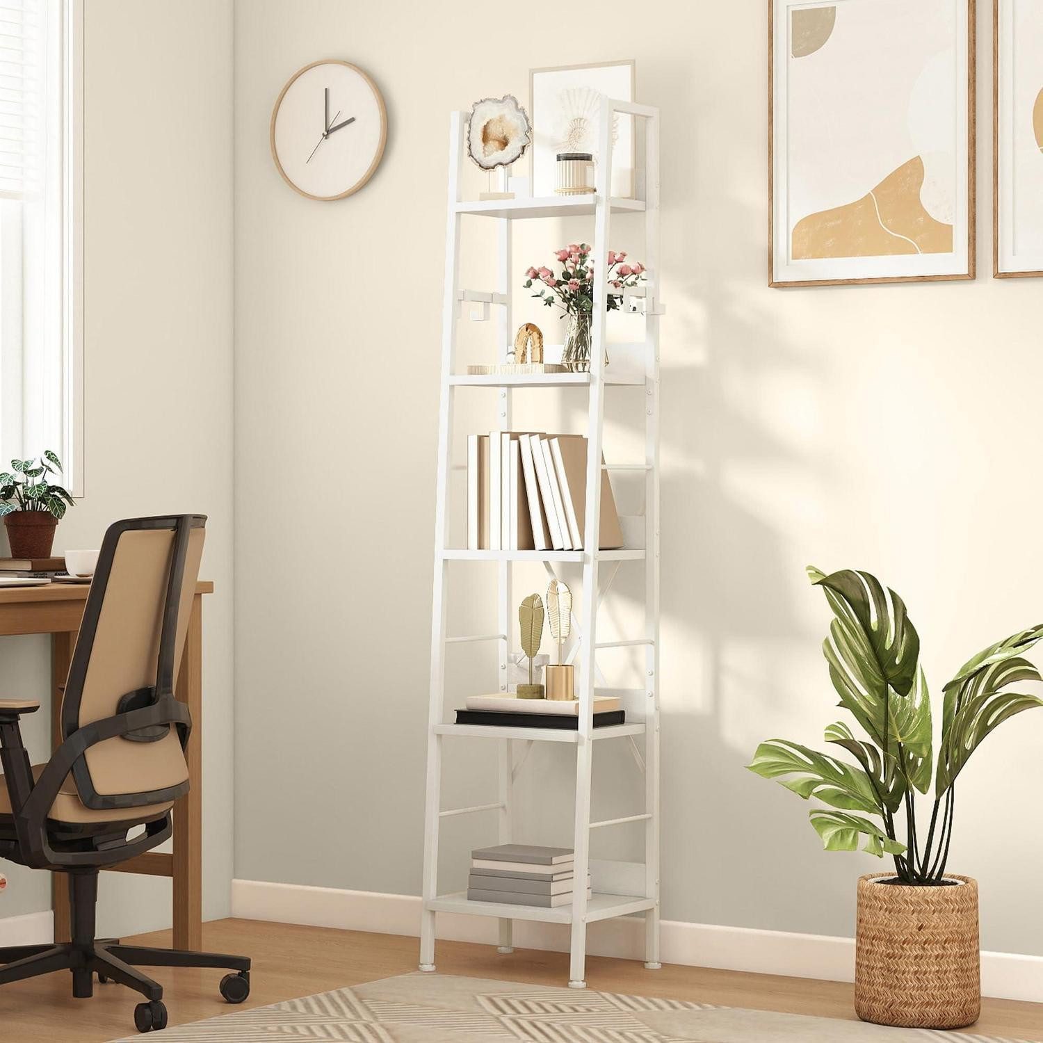 LuxusKollektion Leiterregal Bücherregal Leiterregal 5 Etagen Reinweiß, 1-tlg.