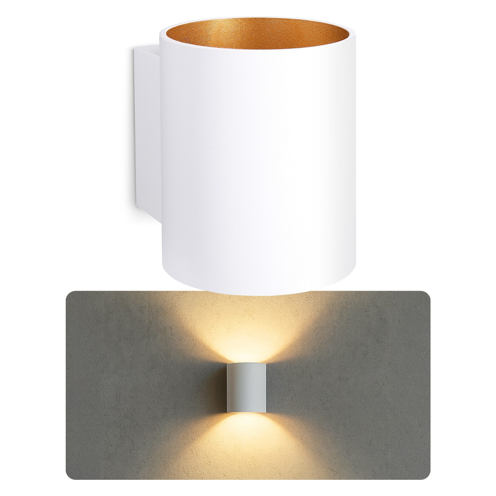 SSC-LUXon LED Wandleuchte TUANI Wandlampe weiß gold Up & Down mit G9 LED 3W warmweiß, Warmweiß