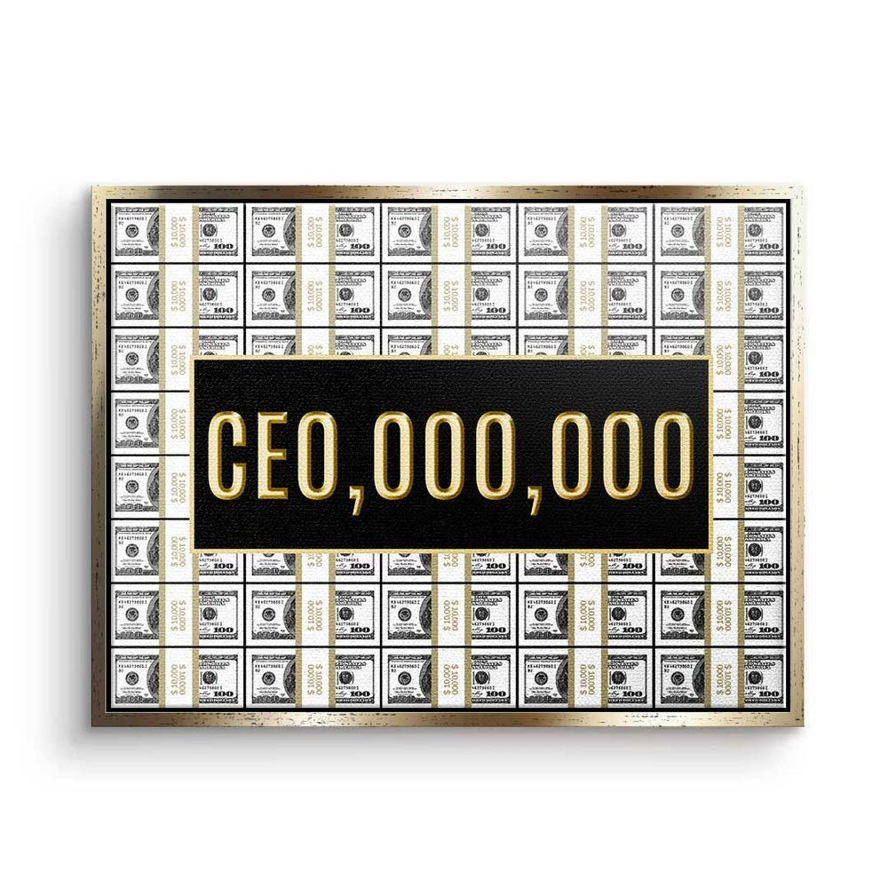 DOTCOMCANVAS® Leinwandbild, Premium Leinwandbild - Motivation - CEO.000.000 - Hustle - Büro goldener Rahmen | Leinwandbilder