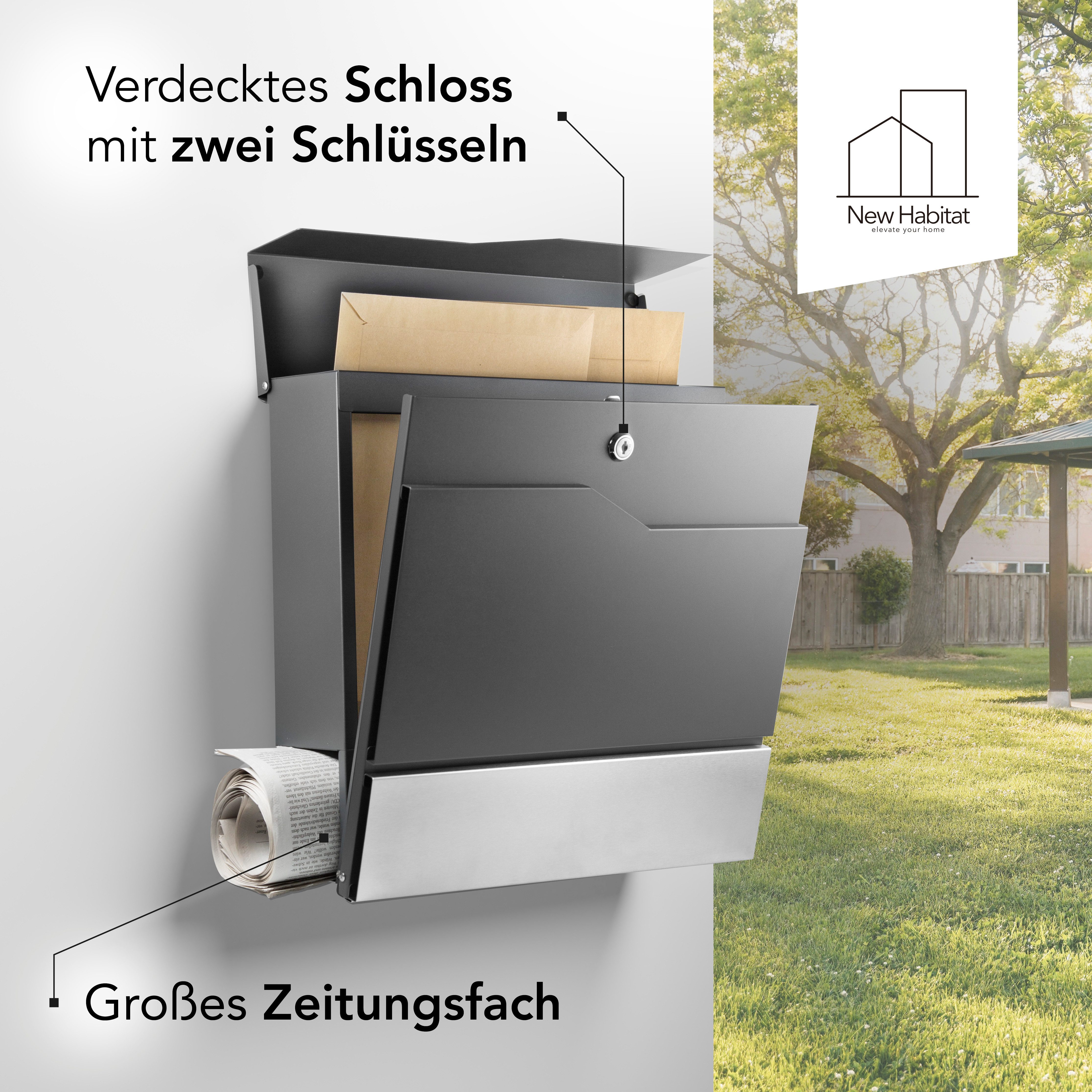 NewHabitat Briefkasten Moderner Wandbriefkasten Personalisierbar Anthrazit günstig online kaufen