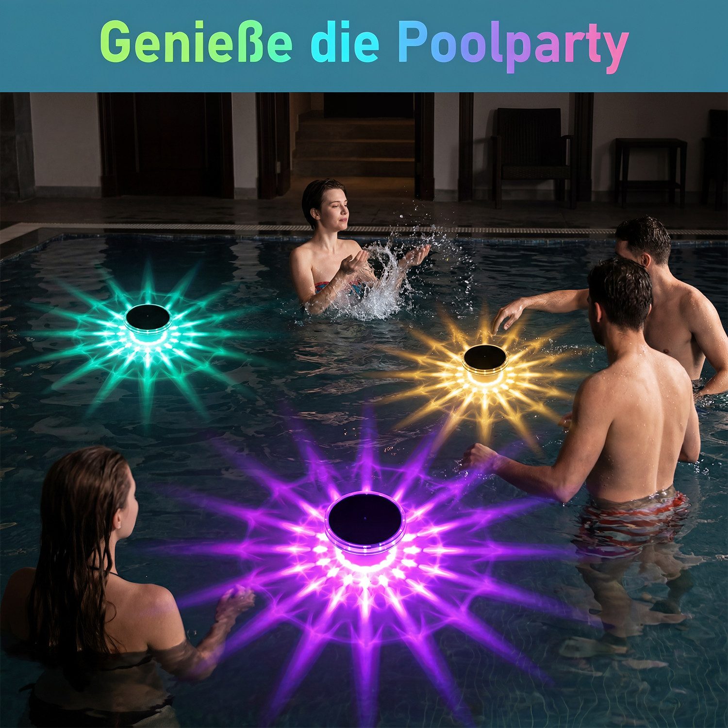oyajia Pool-Lampe Schwimmende Poolbeleuchtung, RGB Solar Poollicht mit Fernbedienung, 2er Set, LED fest integriert, RGB, IP68 Wasserdicht Unterwasser Licht für  – Bild 2 von 5