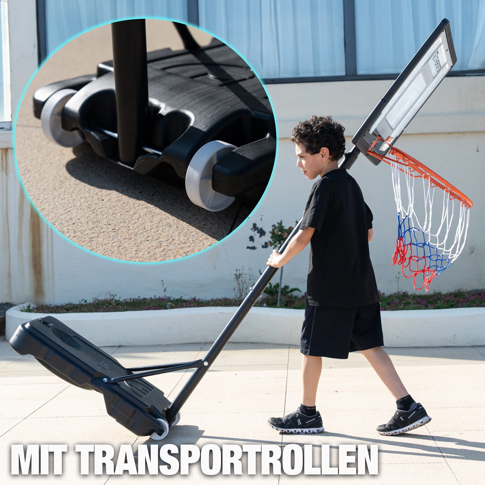 CITYSPORTS Basketballkorb für Kinder/Jugendliche/Erwachsene, Basketballkorb mit Transportrollen, Basketballständer Höhenverstellbar, Gewichte können hinzugefügt werden