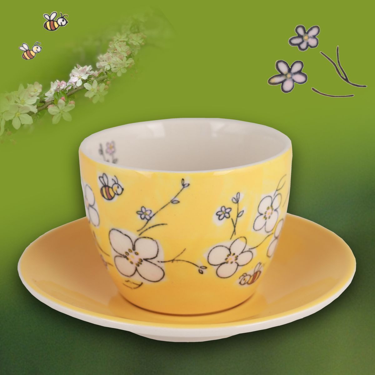 Mila Cappuccinotasse Mila Keramik Cappuccino-Tasse mit Untere Bienenblüte, Keramik