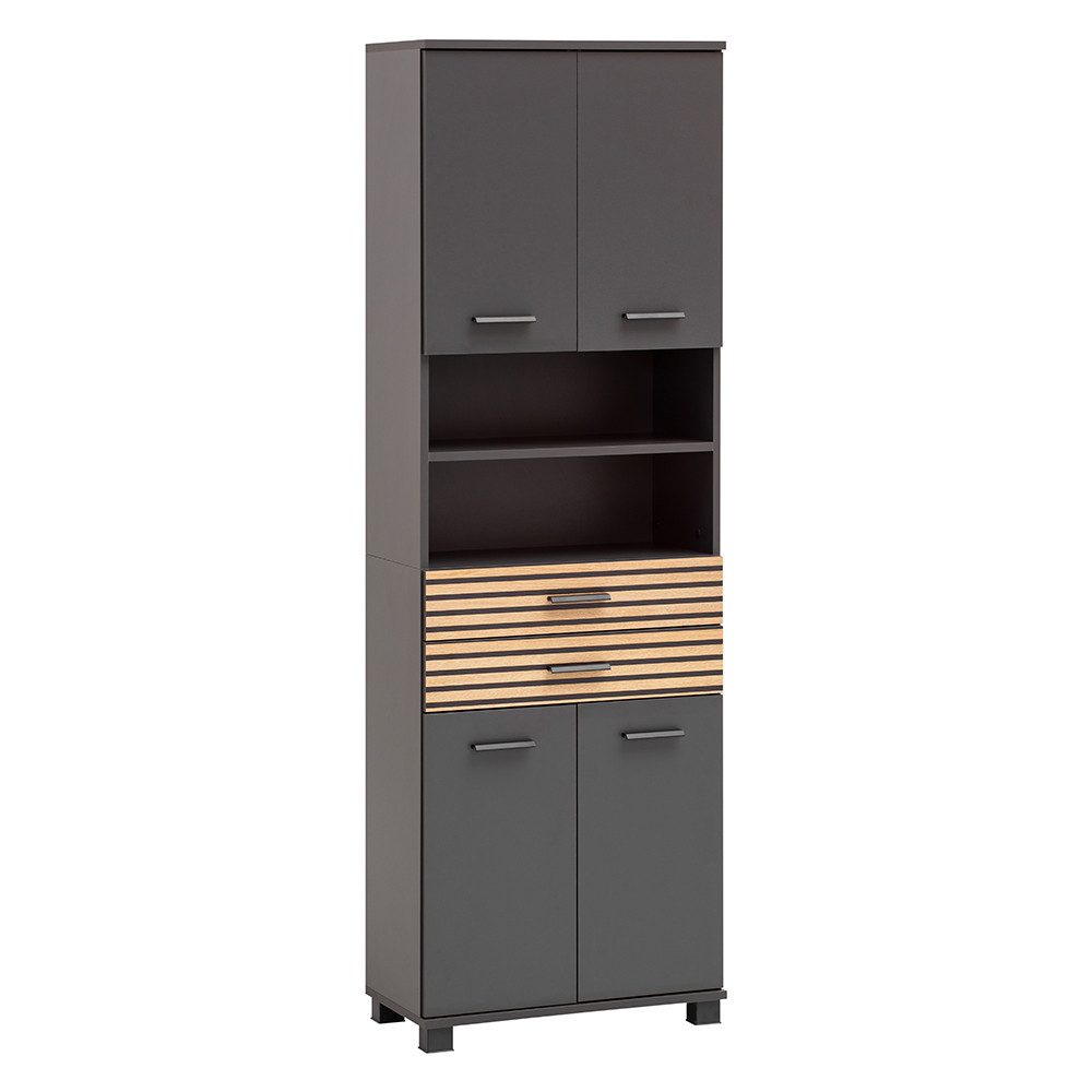 Lomadox Hochschrank KANE-80 anthrazit Akustikpaneel-Optik Badschrank günstig online kaufen