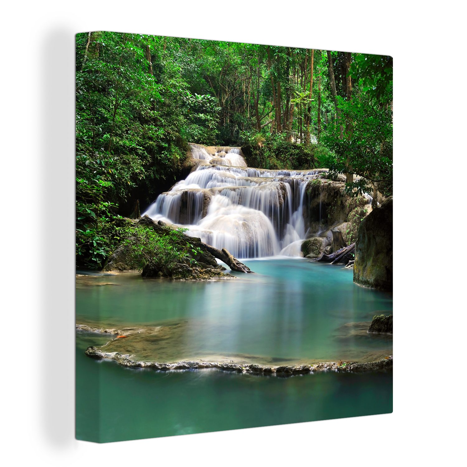 St), Leinwandbild Wasserfall Bäumen mit Leinwand Ein für Bilder OneMillionCanvasses® Erawan-Nationalpark (1 Thailand, Wohnzimmer Schlafzimmer im in