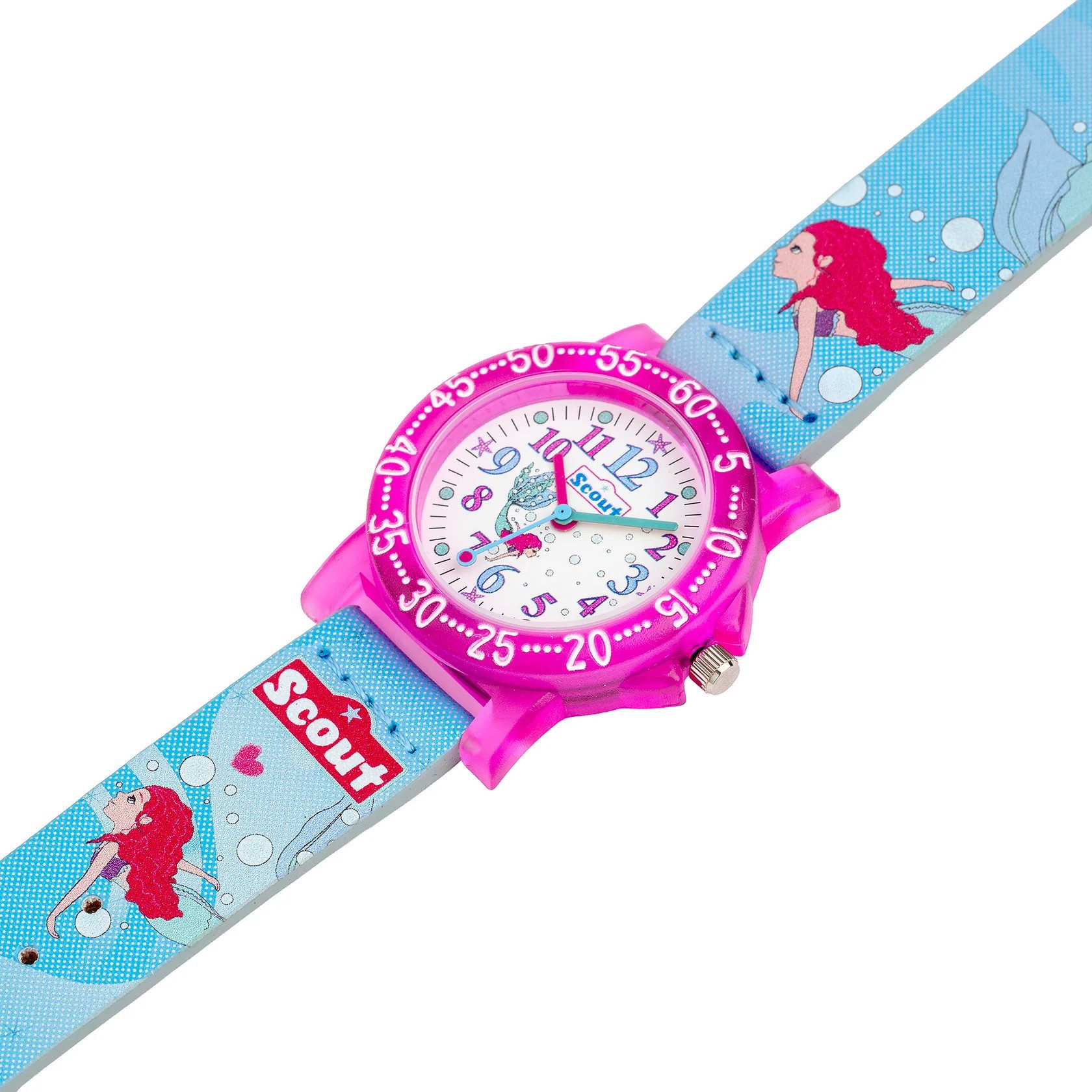 Scout Quarzuhr Kinderuhr 164000032 Meerjungfrau Kunstlederband Hellblau 33 mm