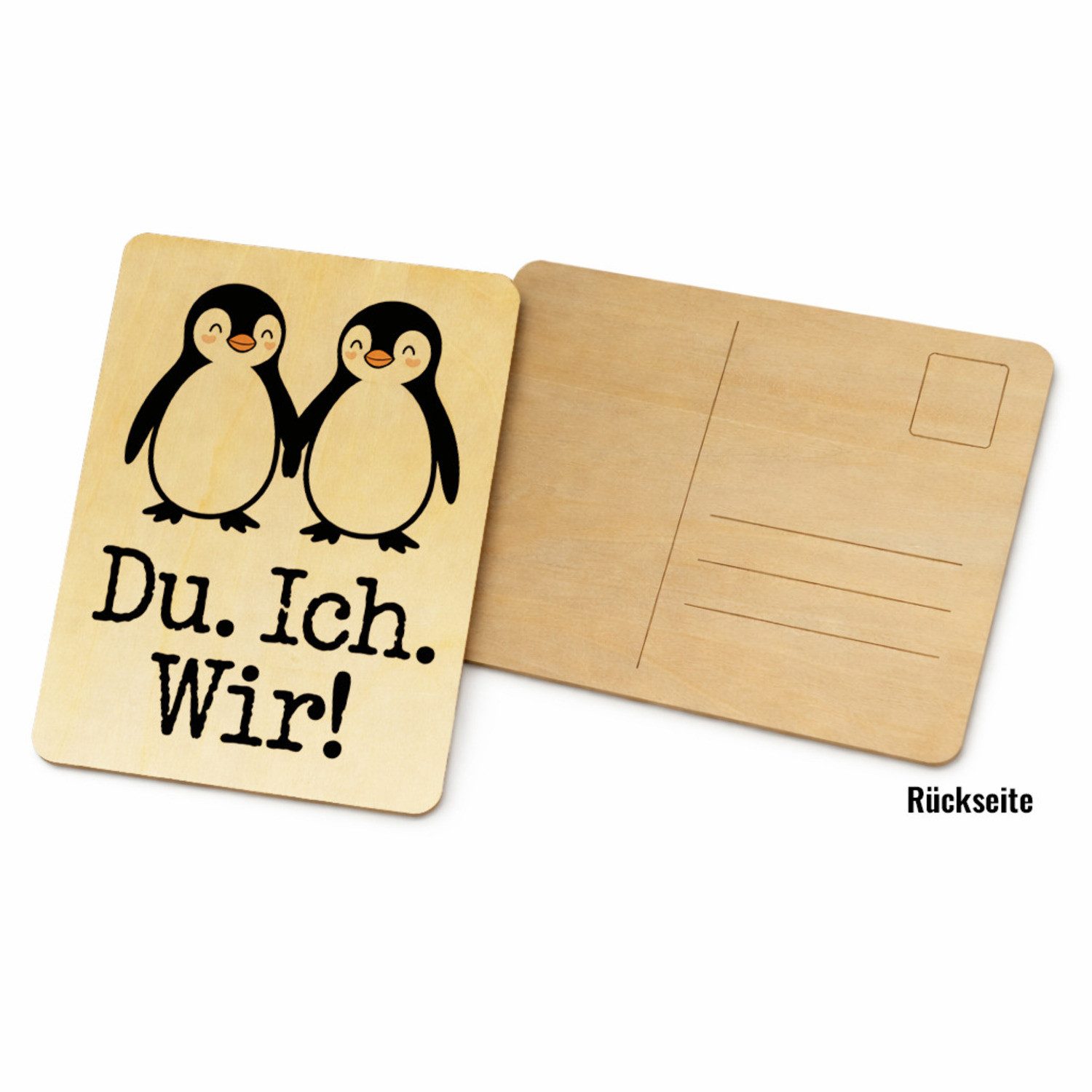 speecheese Postkarte Pinguin Liebe Du. Ich. Wir! Postkarte aus Holz – Bild 2 von 2