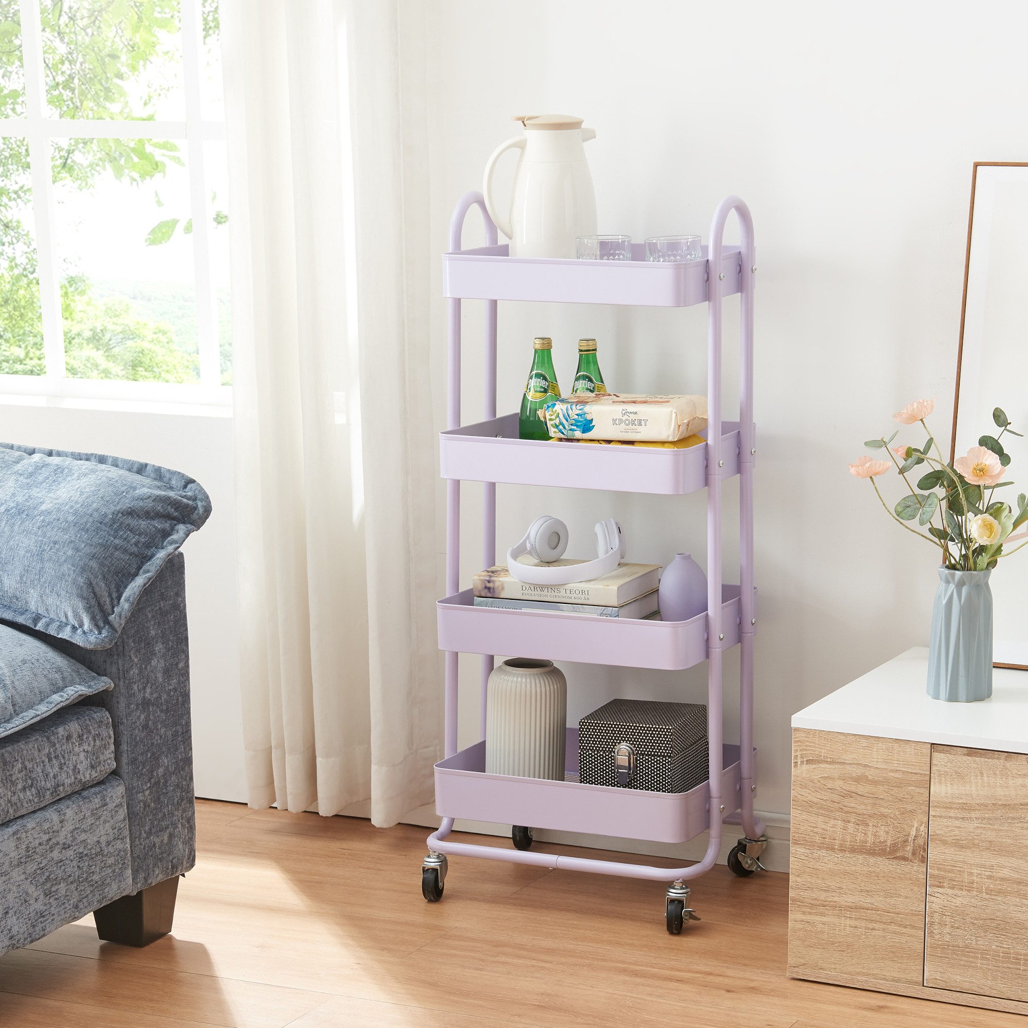 en.casa Küchenwagen, »Pyhäntä« Stahl mit 4 Ebenen Lila günstig online kaufen