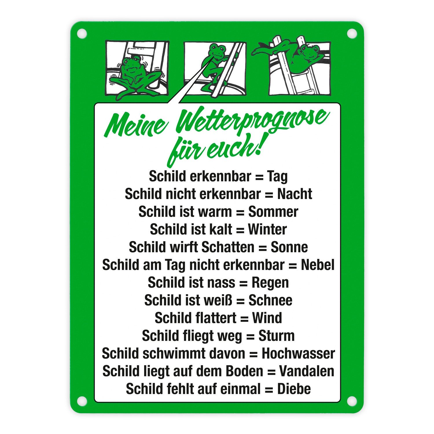 Metallschild Wetterfrosch Metallschild in 15x20 cm für Wetterliebhaber