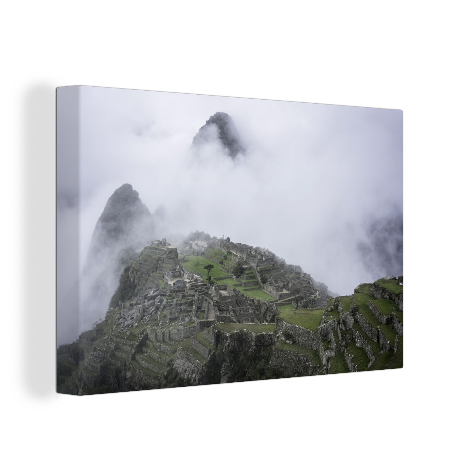 - - Peru Aufhängefertig, 30x20 Machu Leinwandbild Nebel Wandbild Picchu, (1 cm St), Wanddeko, Leinwandbilder, OneMillionCanvasses®