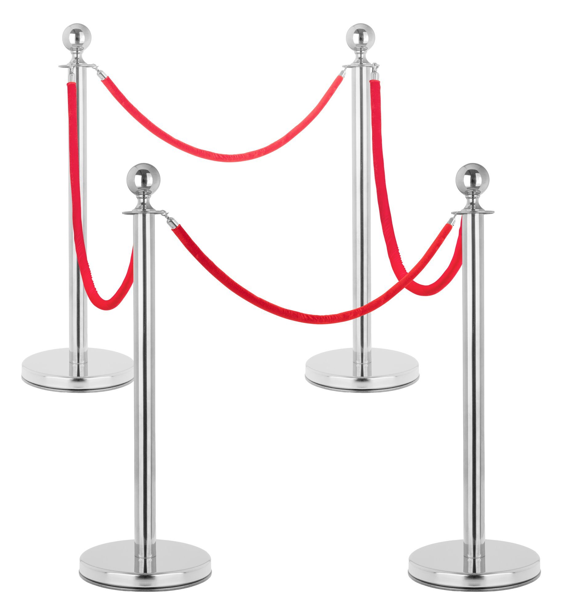Stagecaptain Absperrpfosten PLS-150 Absperrständer Personenleitsystem (4.4 Deluxe, 8-tlg., 4 Edelstahl-Stative und 4 Seile mit 2 m Länge), kombinierbar mit weiteren Stativen