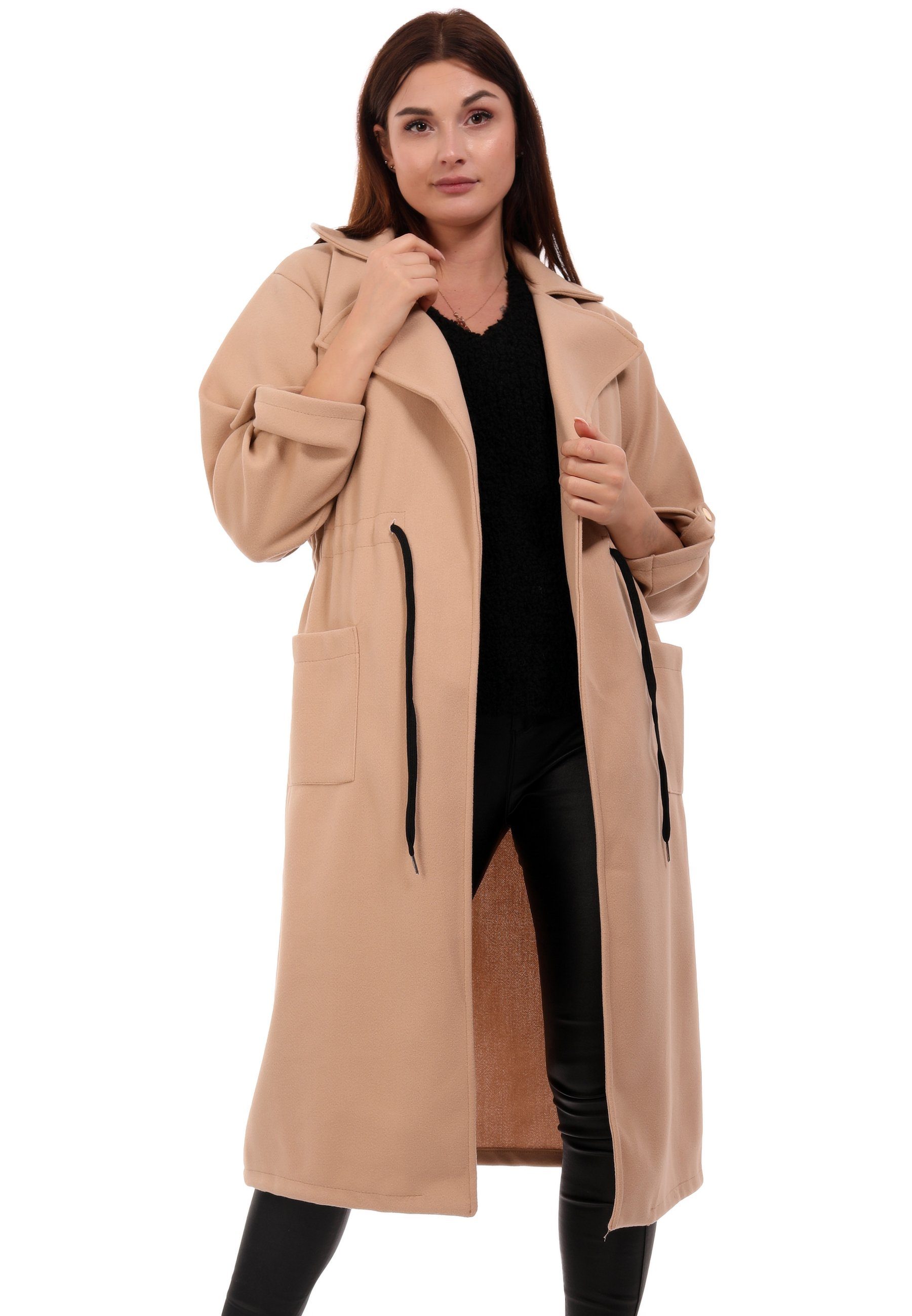 YC Fashion & Style Langmantel »Mantel mit Kordelzug und Wasserfallkragen  Elegant Sportliche Trenchcoat One Size« (1-tlg., Kordelzug)  Wasserfallkragen online kaufen | OTTO