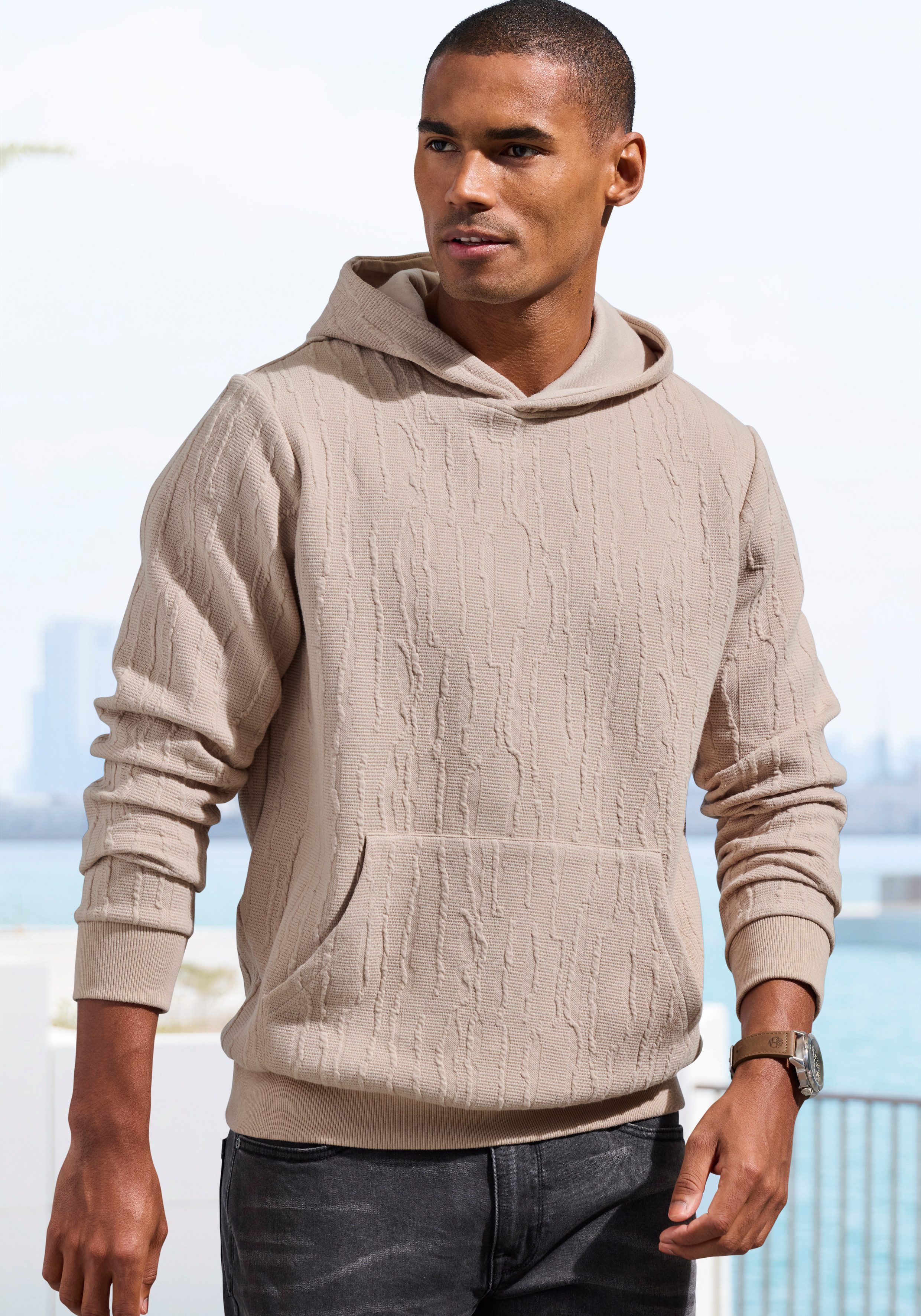 John Devin Hoodie - Struktur Sweat mit Kapuze innen angeraute Sweatware mit besonderer Struktur-Optik