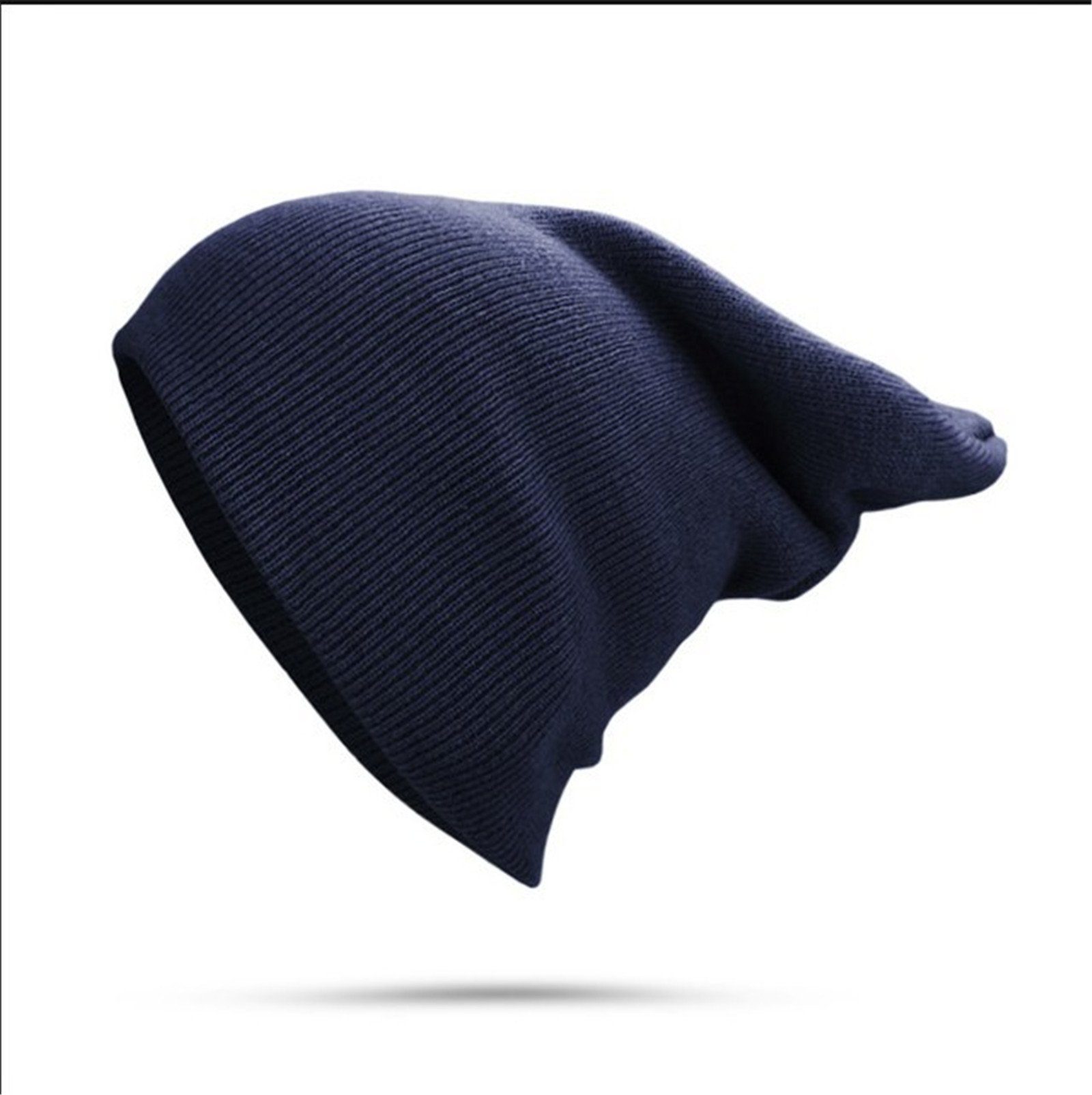 Blusmart Strickmütze Mütze Für Damen Und Herren, Unisex, Mit Bündchen, Einfarbig, Warm Navy blau