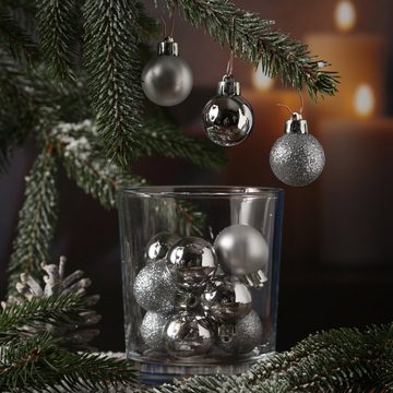 MARELIDA Weihnachtsbaumkugel Christbaumkugel bruchfest D: 3cm glänzend matt glitzernd silber 14St. (14 St)