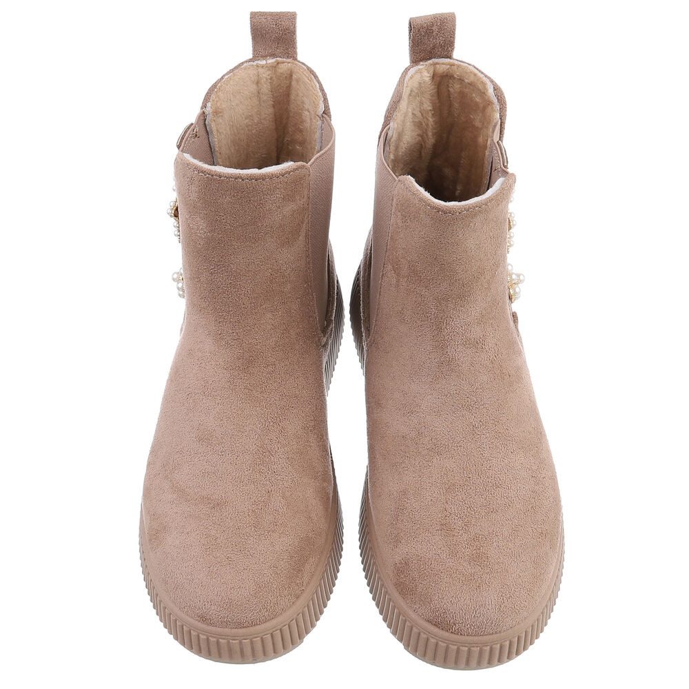 Ital-Design Eleganter Ankle-Boot mit Dekoration und hohem Tragekomfort Plateaustiefelette (90458003) Keilabsatz/Wedge Stiefeletten in Hellbraun – Bild 4 von 5