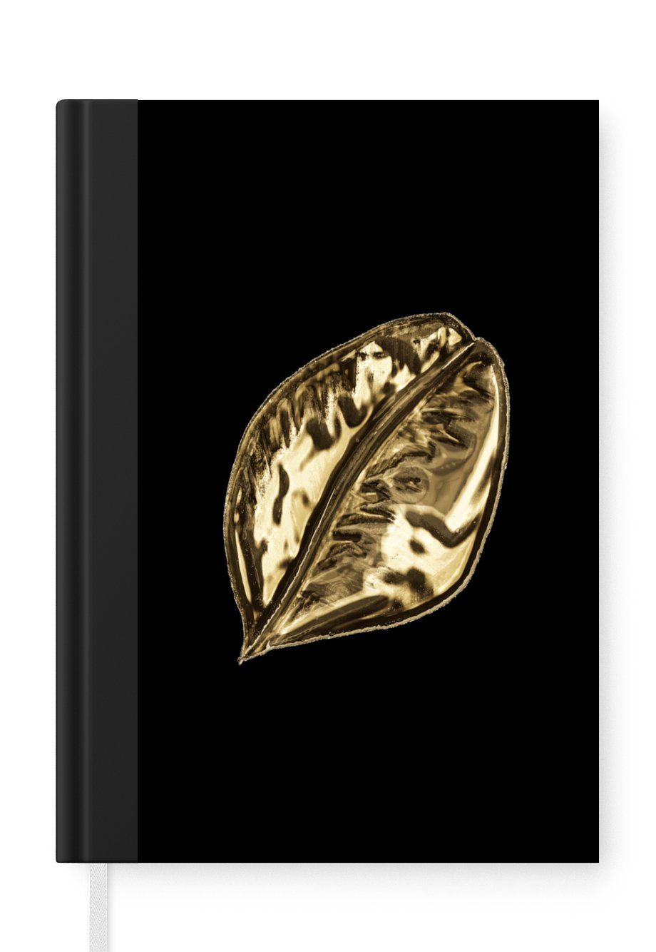 MuchoWow Notizbuch Blatt - Schwarz und Gold - Pflanze, Journal, Merkzettel, Tagebuch, Notizheft, A5, 98 Seiten, Haushaltsbuch