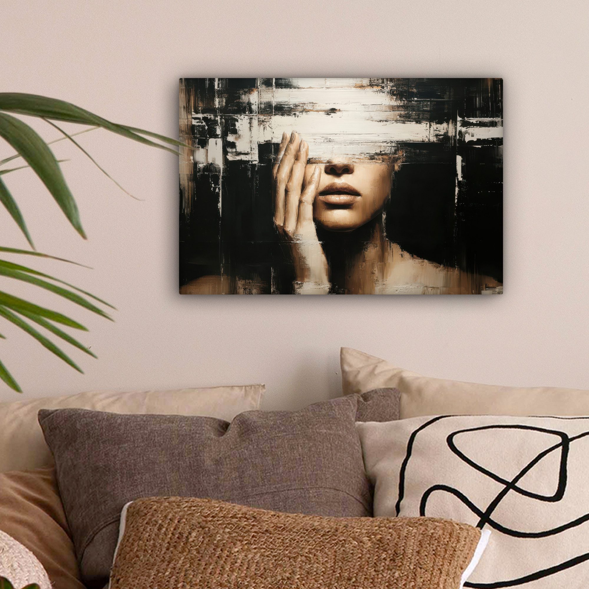OneMillionCanvasses® Leinwandbild Hand - Gesicht - Streifen - Abstrakt, Fot günstig online kaufen