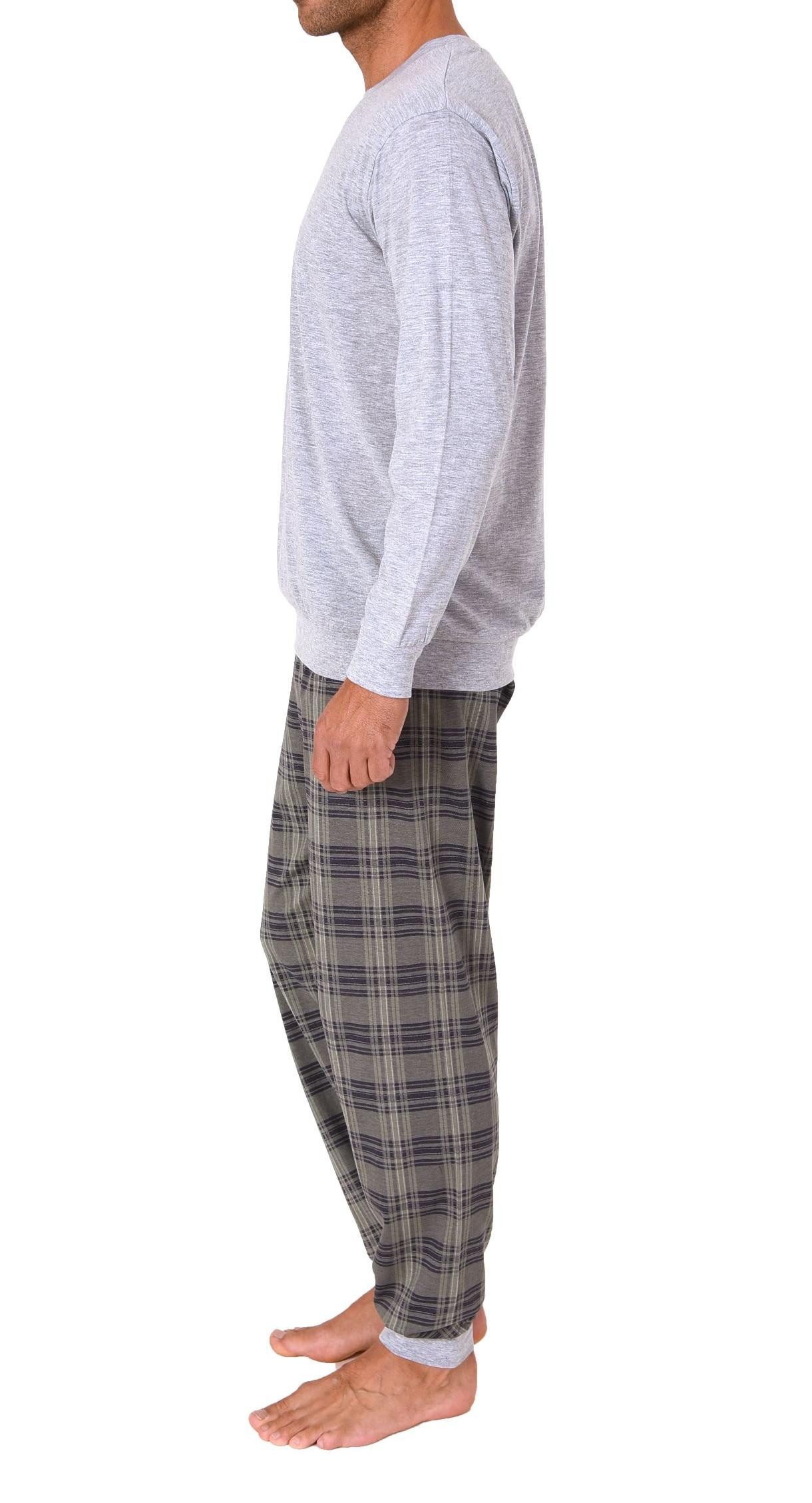 Normann Pyjama Normann Herren Pyjama lang mit Bündchen und karierter Jersey günstig online kaufen