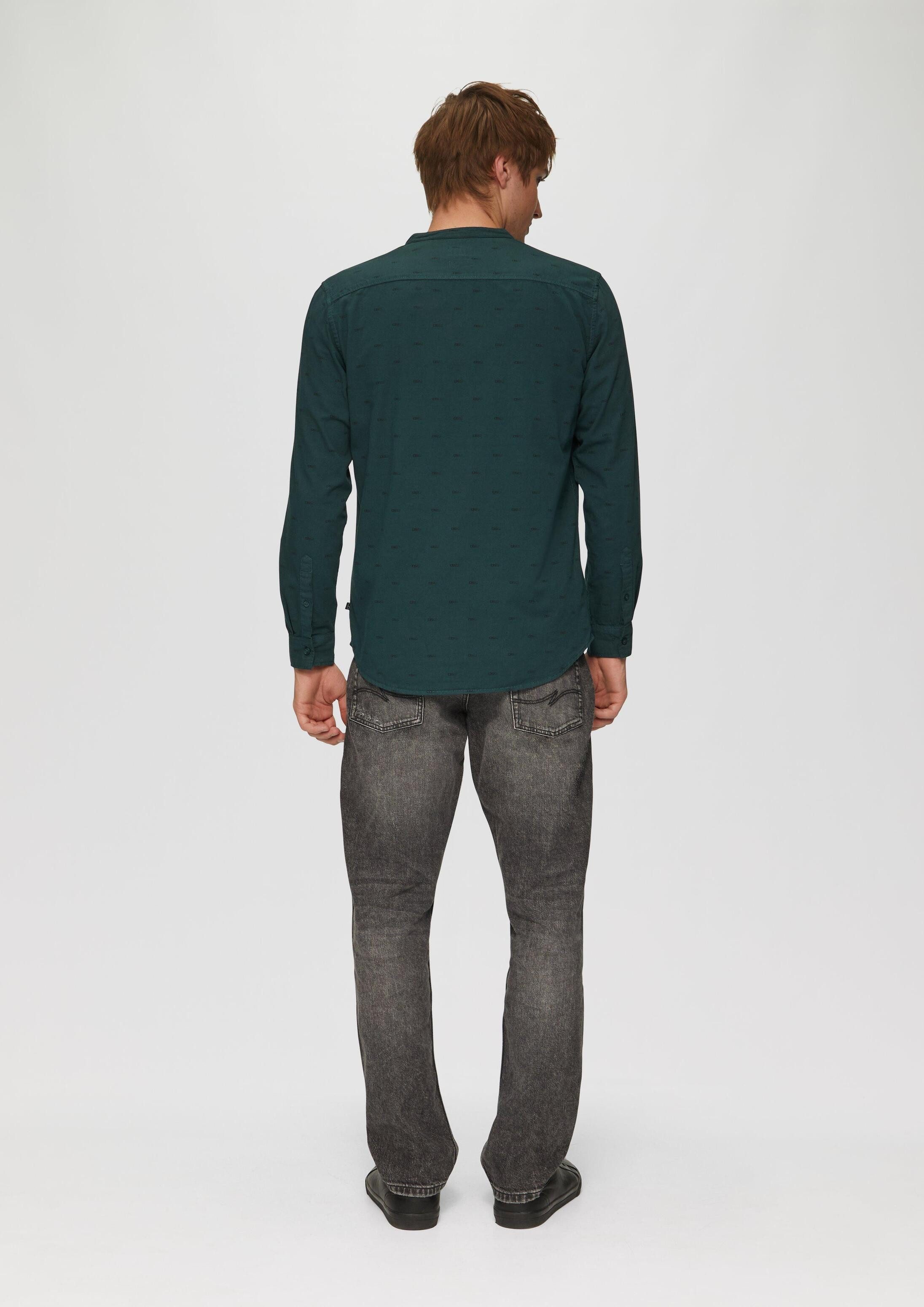 QS Langarmhemd Hemd Slim Fit: Gewaschenes Hemd mit All-over-Print