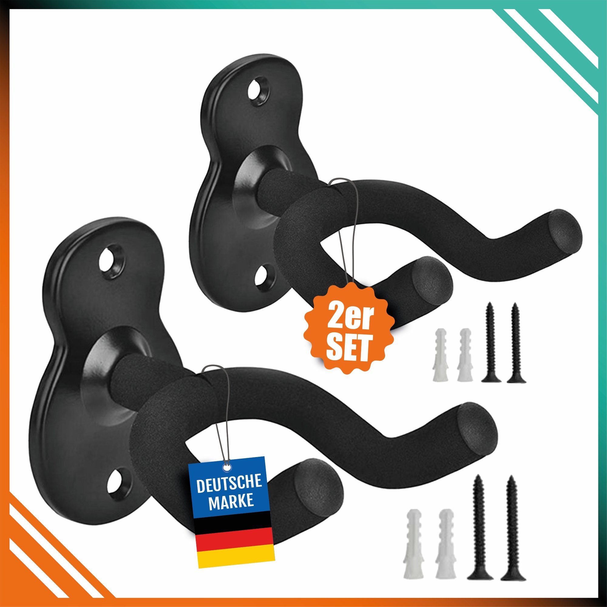 pixly Gitarrenständer Gitarrenhalter für die Wand, (Gitarren- und Ukulele-Wandhalterung, 2-tlg., Als 2er Set und 4er Set erhältlich; inklusive 4 Schrauben und 4 Dübeln), Drehbares Joch-Design; Stahlkonstruktion mit EVA-Ummantelung