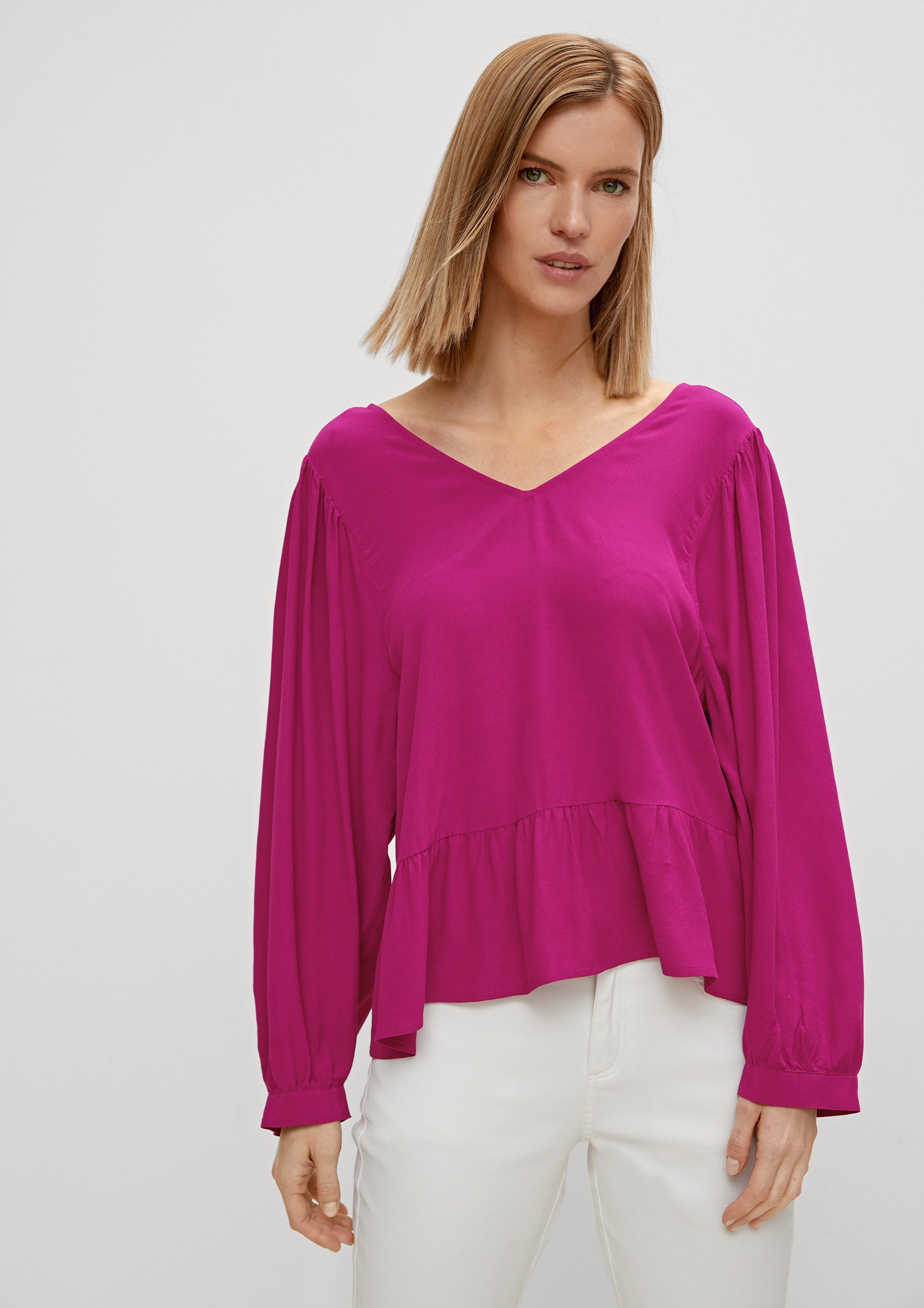 comma Langarmbluse Bluse Peplum-Bluse aus Viskose
