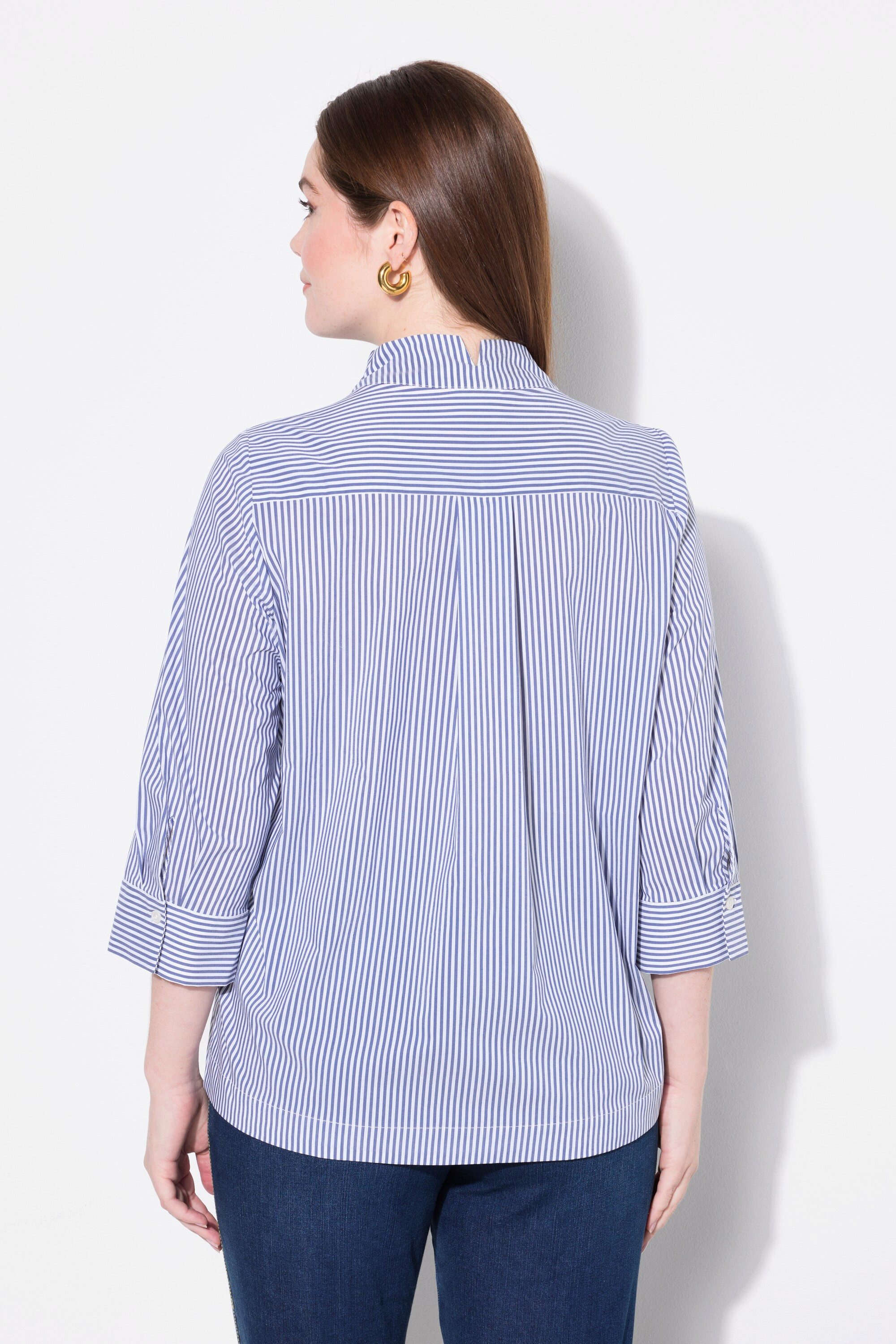 Ulla Popken Longbluse Tunika Streifen Kelchkragen hinten länger 3/4-Arm