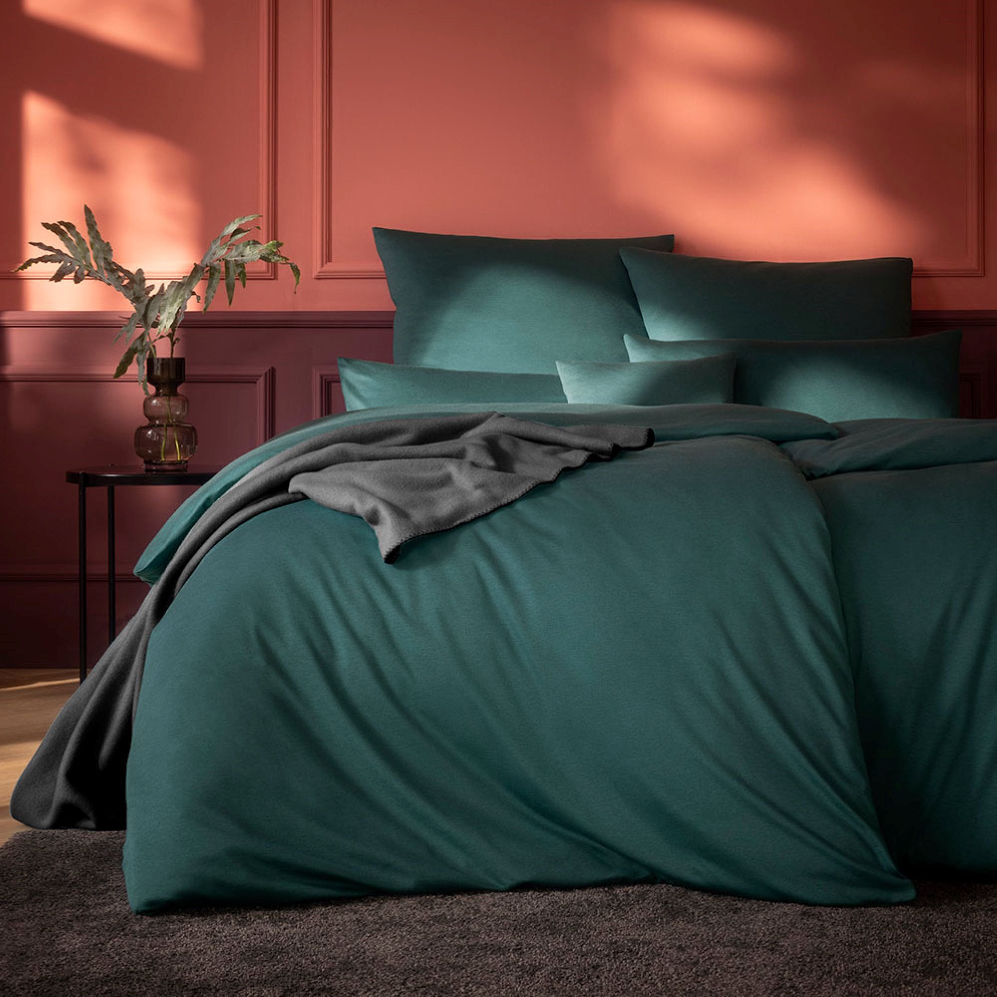 Estella Bettwäsche Estella Mako Jersey Bettwäsche 155x220 Takoma uni Melange petrol 6873-, Mako-Jersey, 2 teilig, für Sommer und Winter