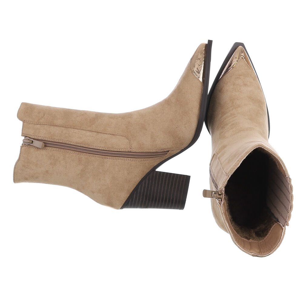 Ital-Design Stilvolle Stiefeletten mit Spitzkappe für Damen Westernstiefelette (90756036) Blockabsatz Stiefeletten in Hellbraun