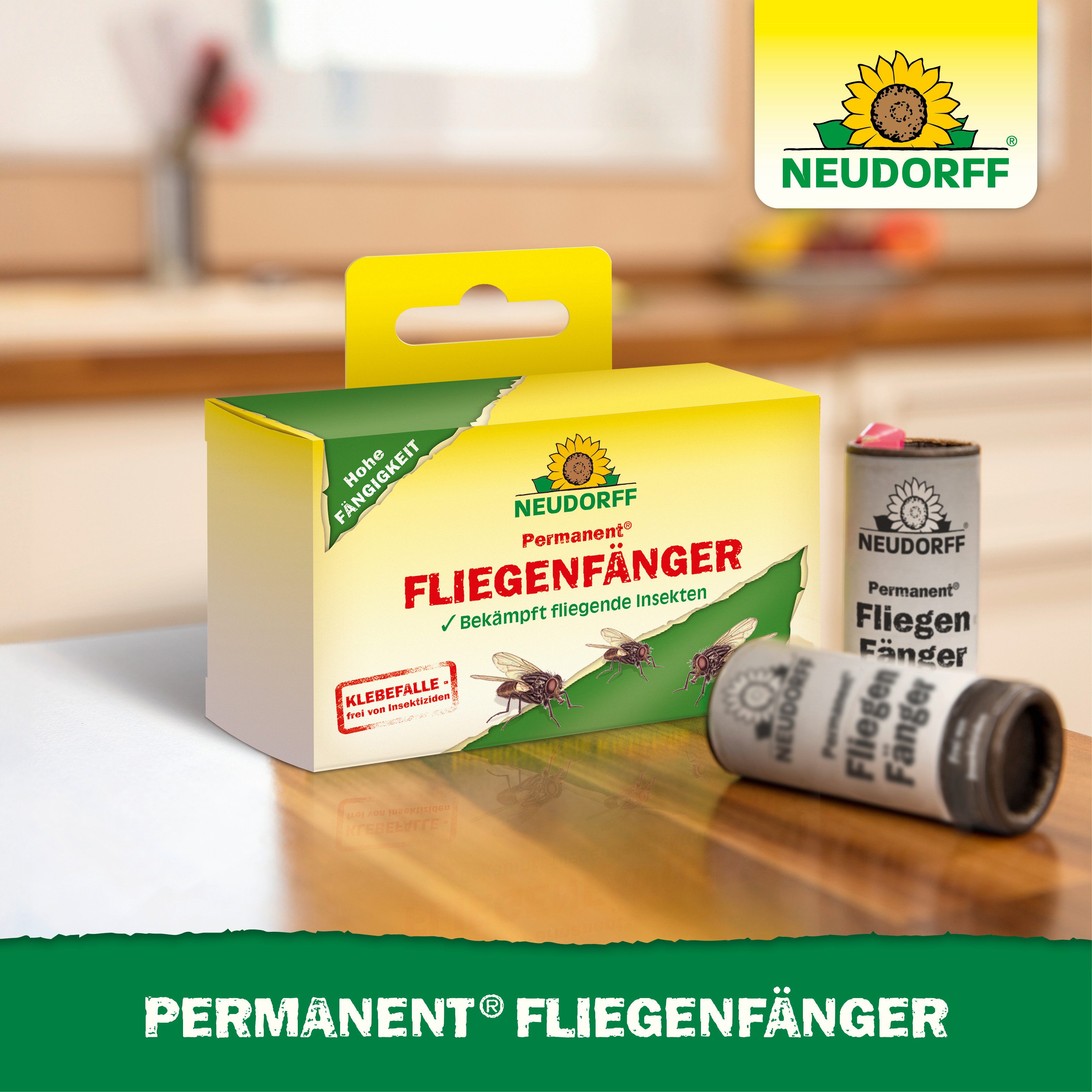 Neudorff Insektenfalle Permanent FliegenFänger 4 Stk., Ausrollbare Leimfläche mit integriertem Reißnagel zur Befestigung – Bild 5 von 5
