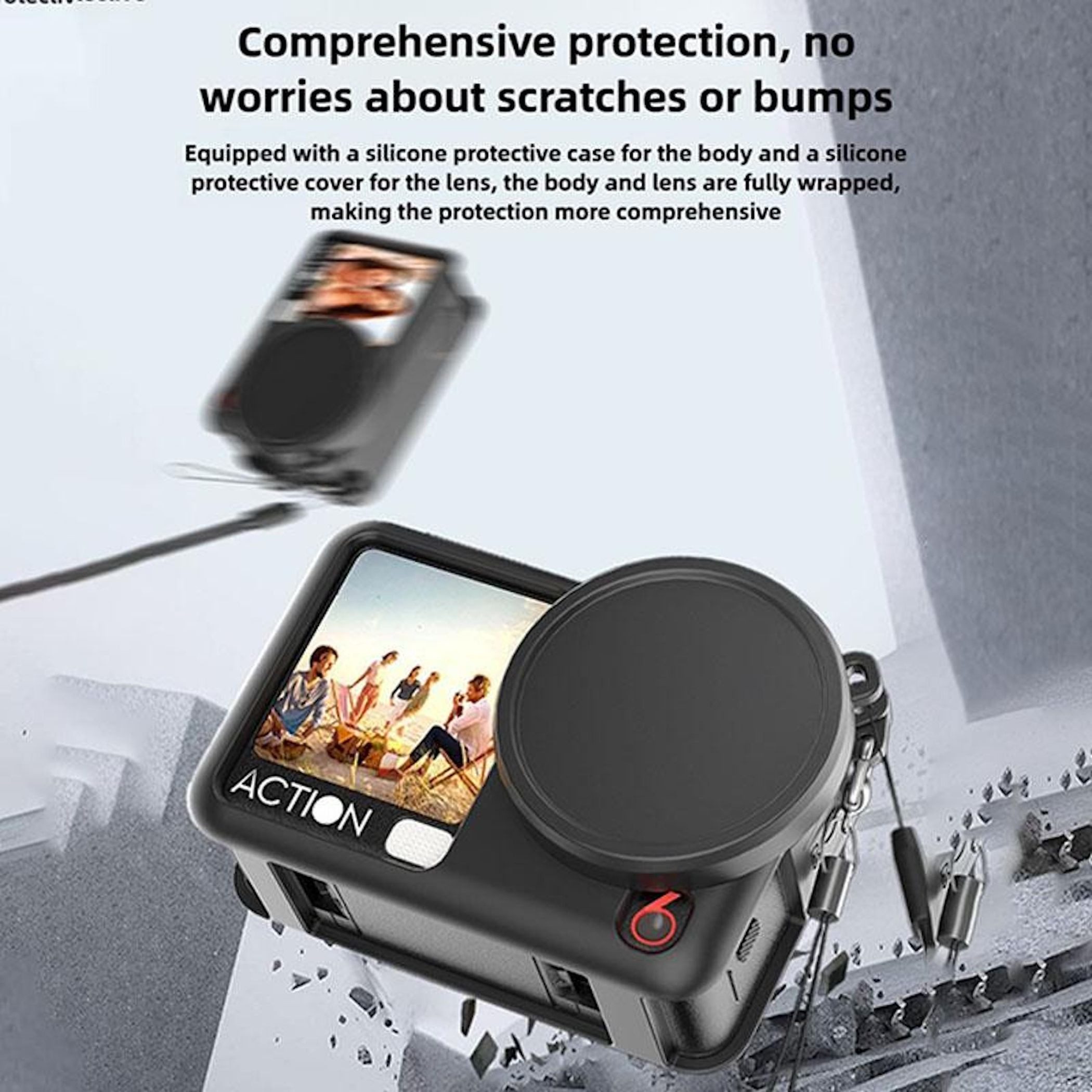 Wigento Für DJI Osmo Action 6 Silikon Body Linsenkappe Schutzcover Schwarz Zubehör Drohne – Bild 5 von 5