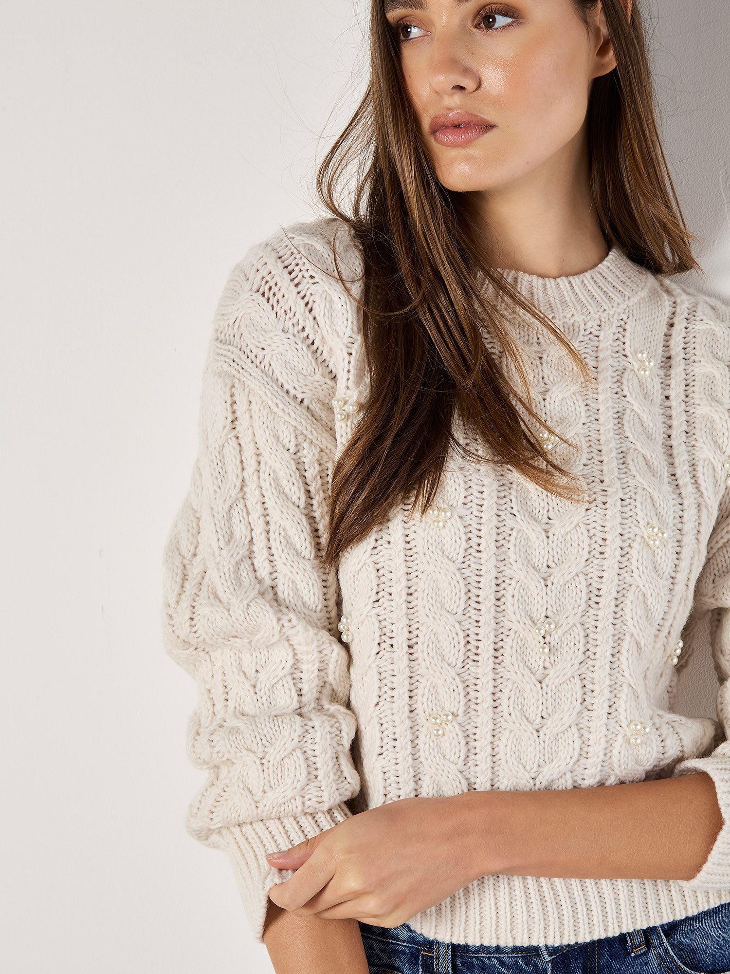 Apricot Strickpullover Zopfmusterpullover, in Unifarben günstig online kaufen