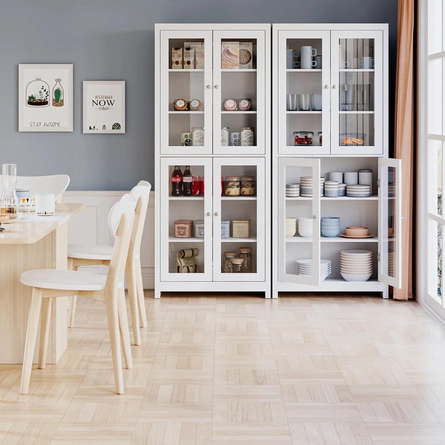 LuxusKollektion Glasvitrine Vitrinenschrank 190 cm 4 Glastüren 6 Fächer Weiß