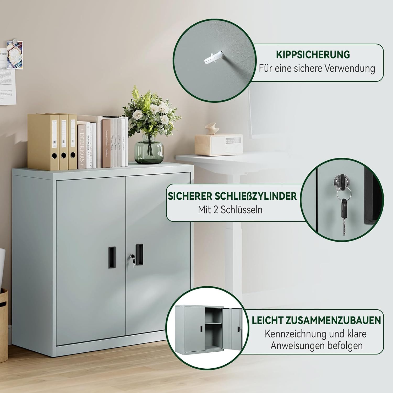Woltu Aktenschrank (1-St) abschließbar, Ordnerschrank mit Schloss, Büroschrank Metall – Bild 5 von 5